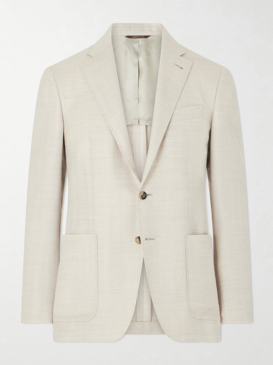 Canali Kai Herringbone Wool, Linen And Silk-blend Blazer In Neutral