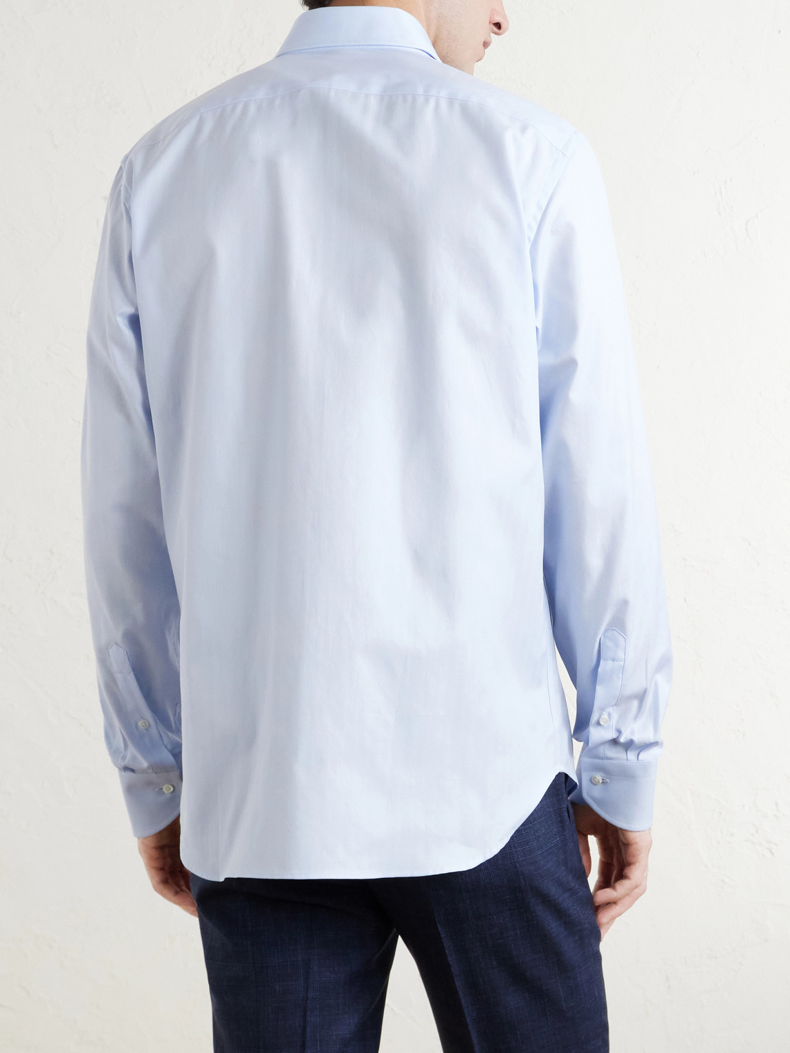 Cutaway-Collar Herringbone Cotton Shirt