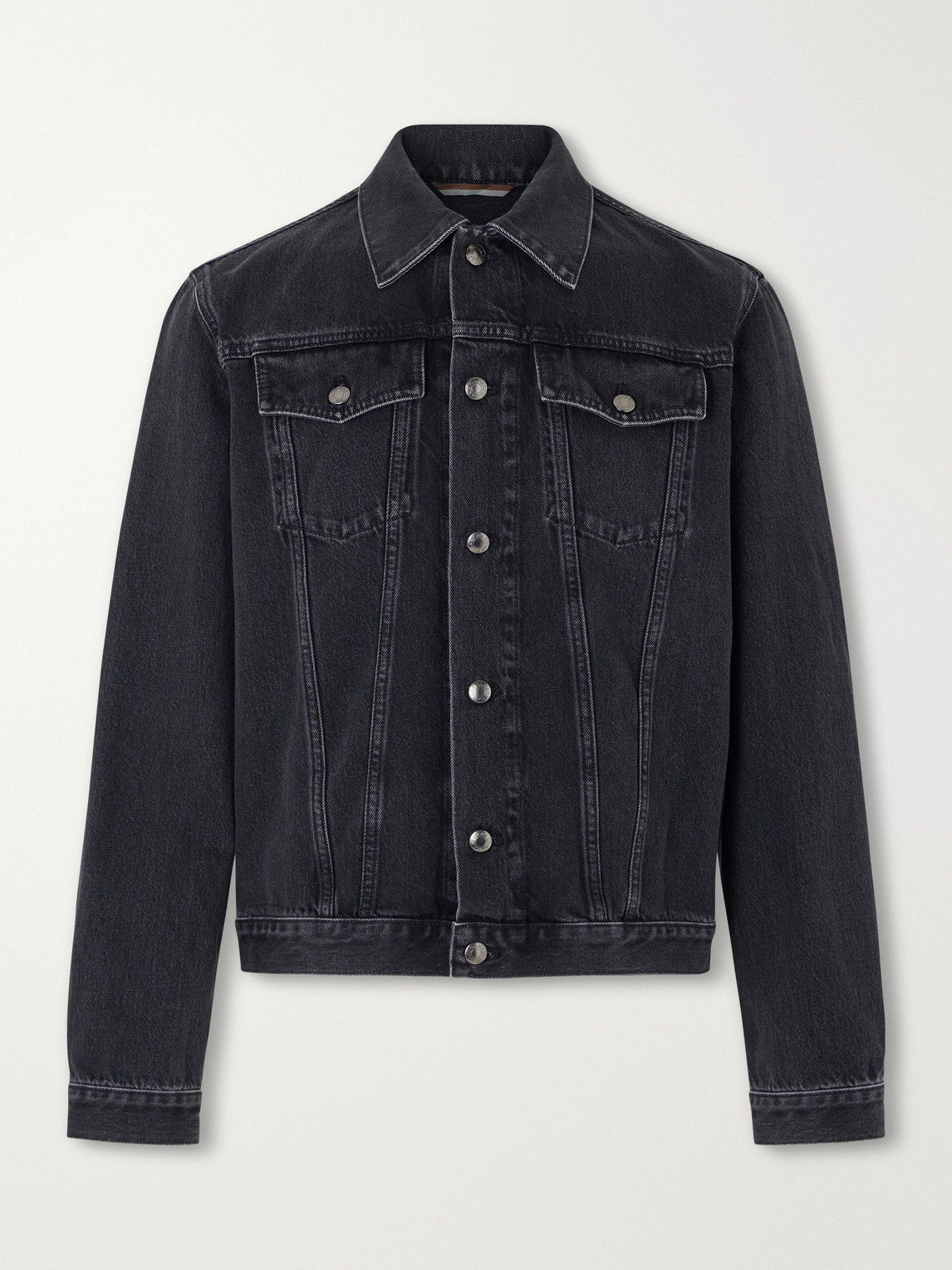 Canali Leather-trimmed Denim Jacket In Black