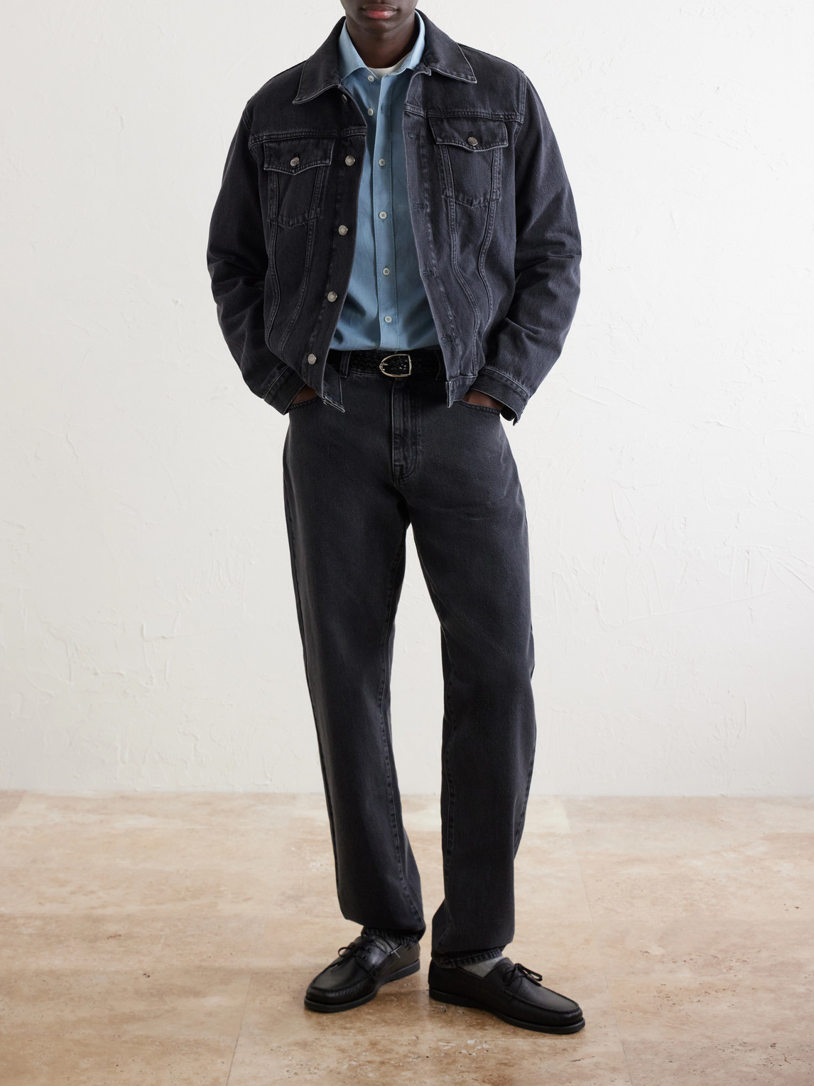 Leather-Trimmed Denim Jacket