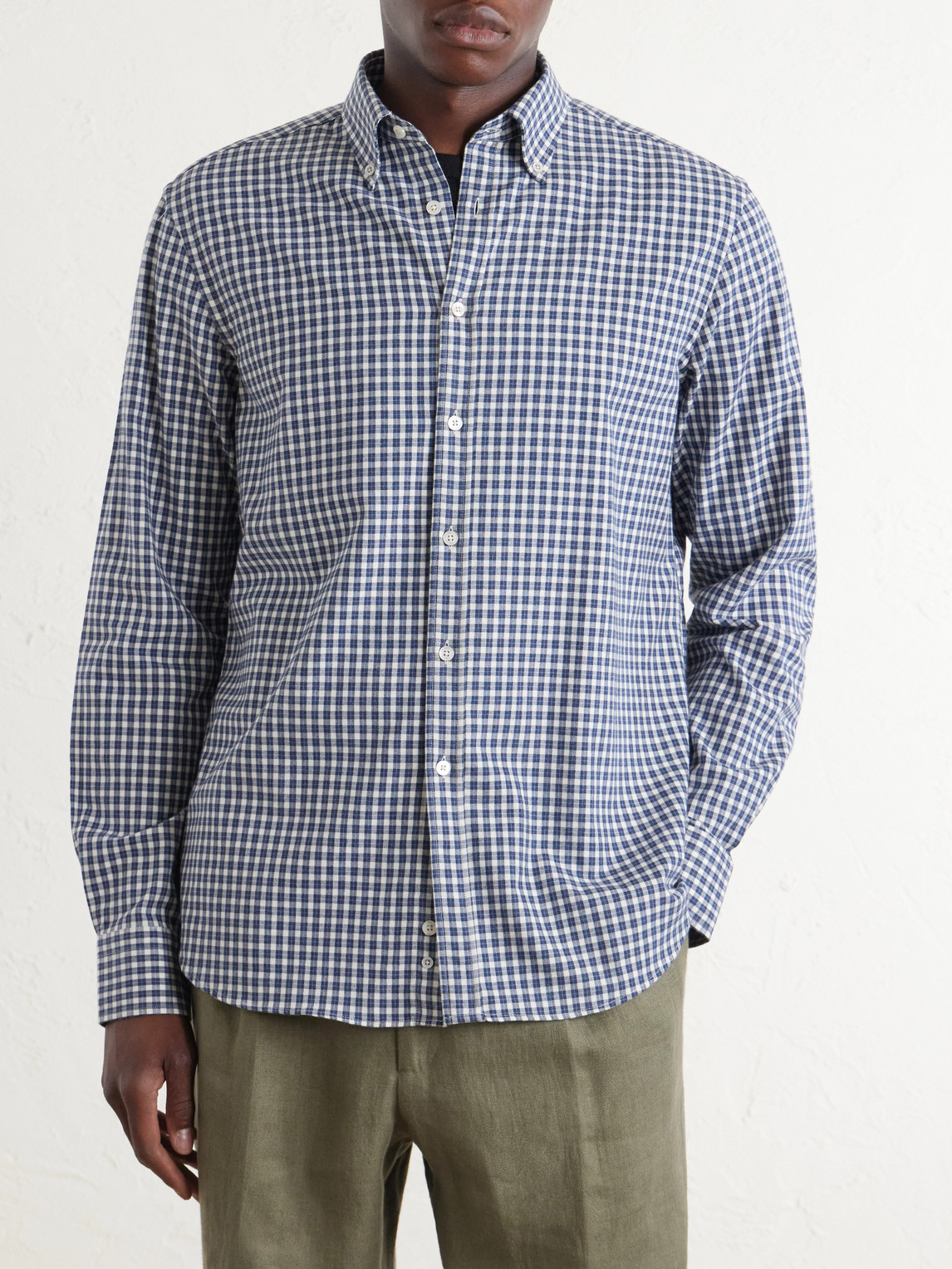 Button-Down Collar Checked Cotton-Flannel Shirt