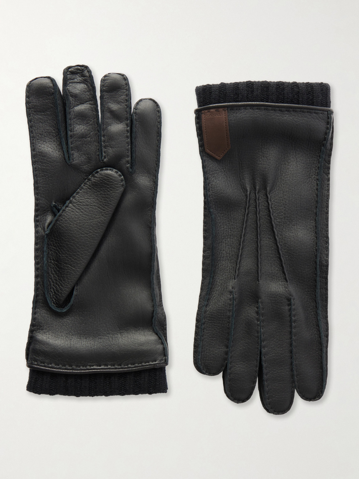 Canali Ribbed Cashmere-trimmed Leather Gloves In Black