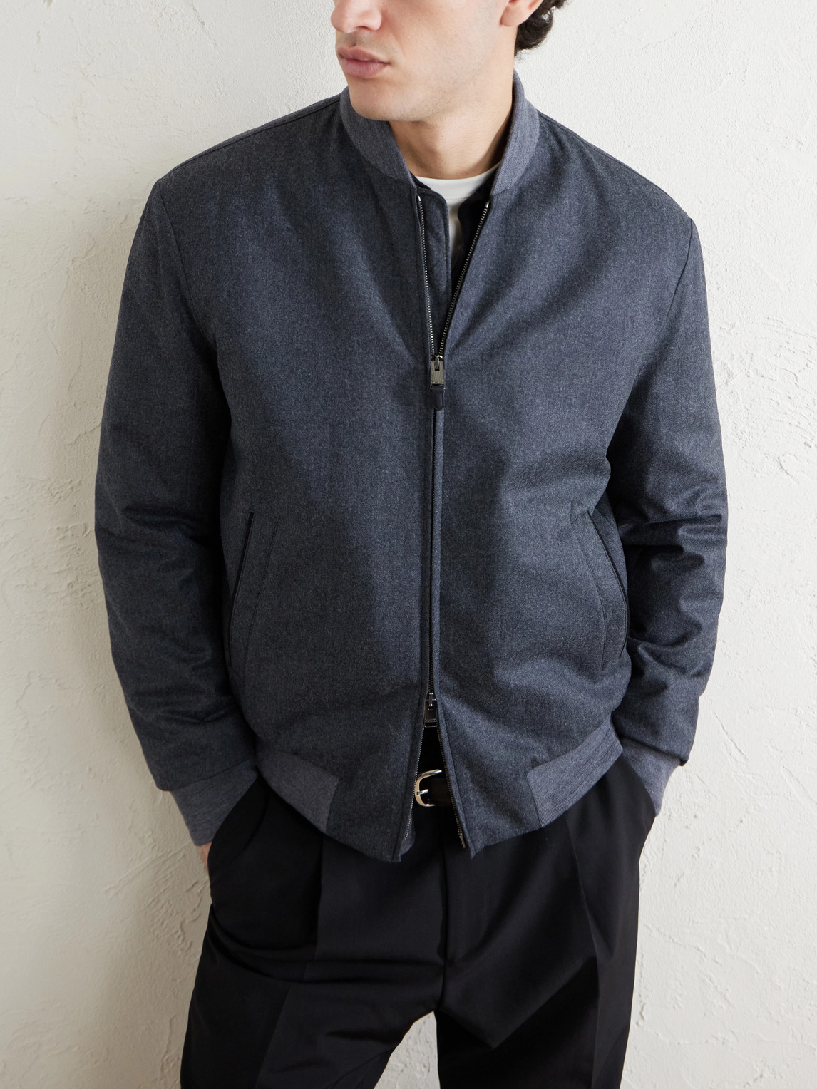 Canali Wool Bomber Jacket In Black