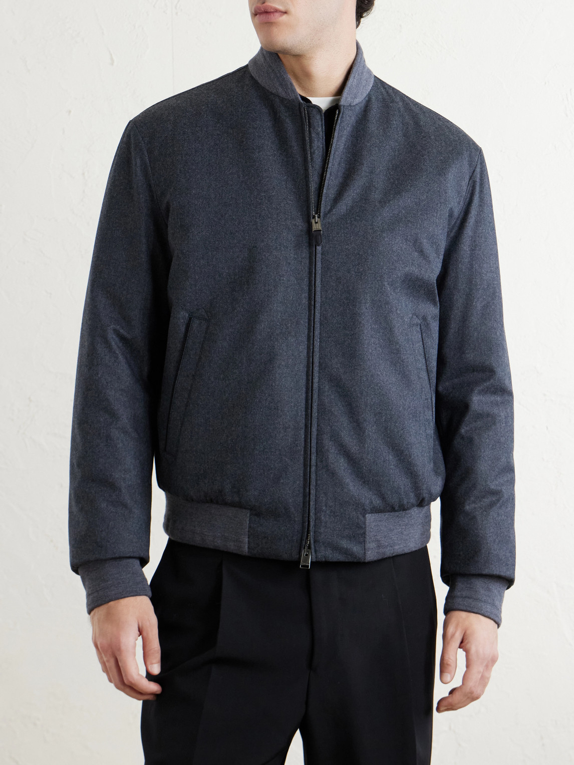 Canali Wool Bomber Jacket In Black