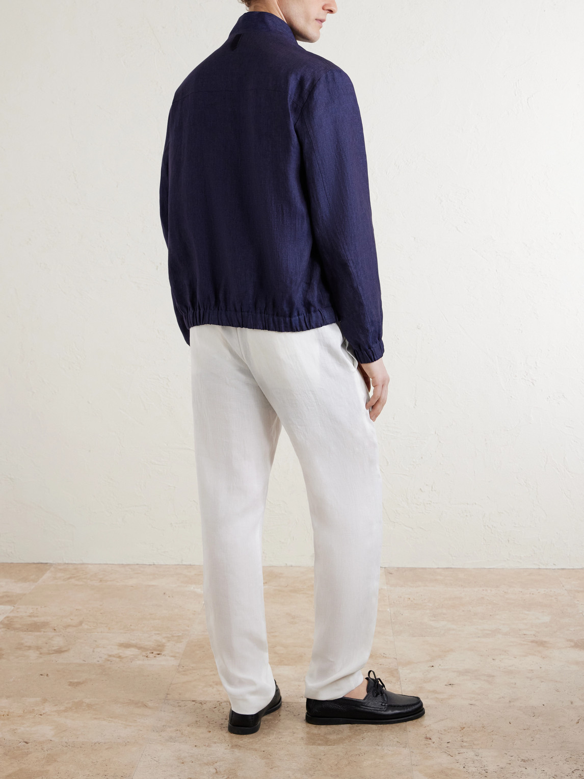 Canali Linen Bomber Jacket In Blue