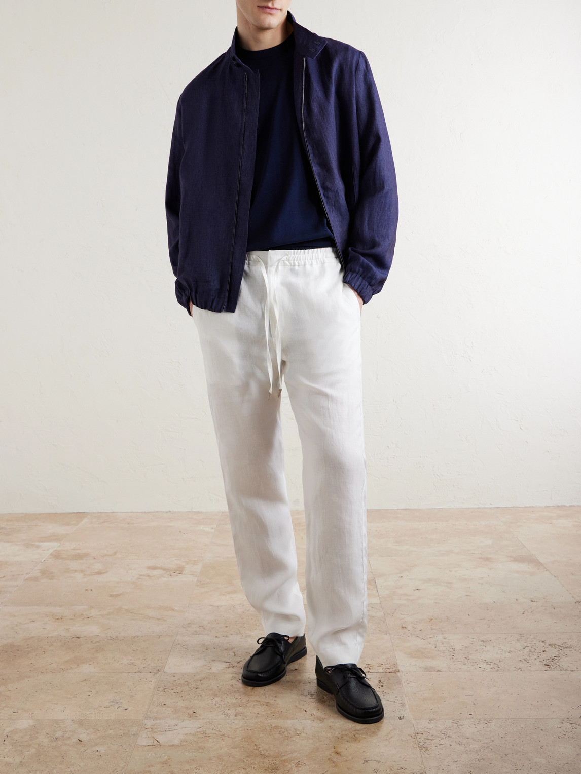 Canali Linen Bomber Jacket In Blue