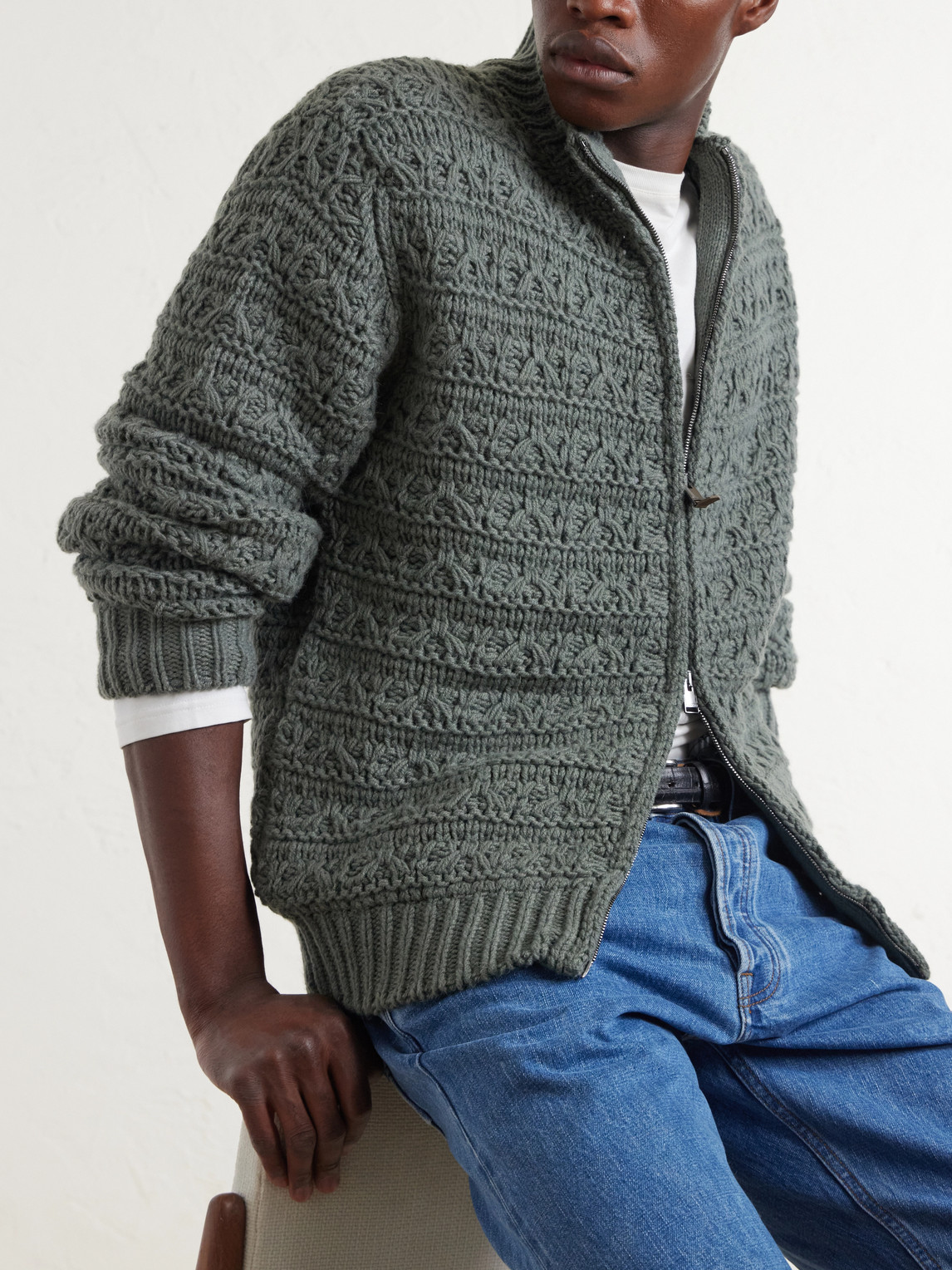 Alpaca-Blend Zip-Up Sweater