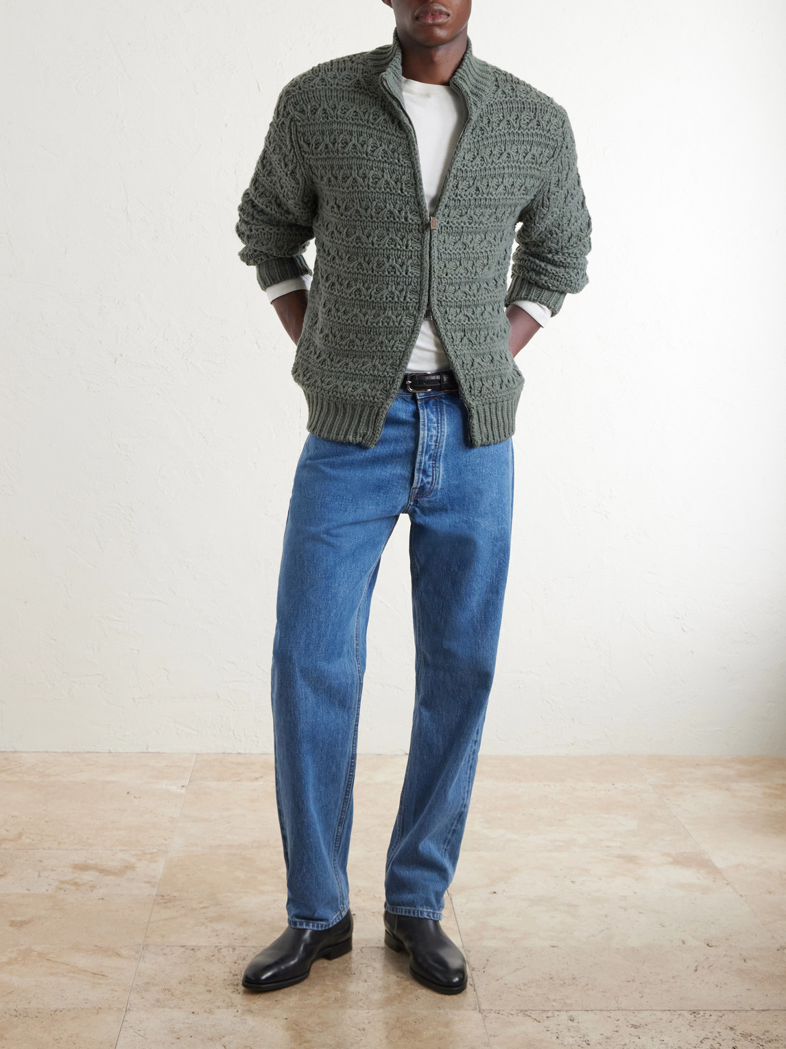 Alpaca-Blend Zip-Up Sweater