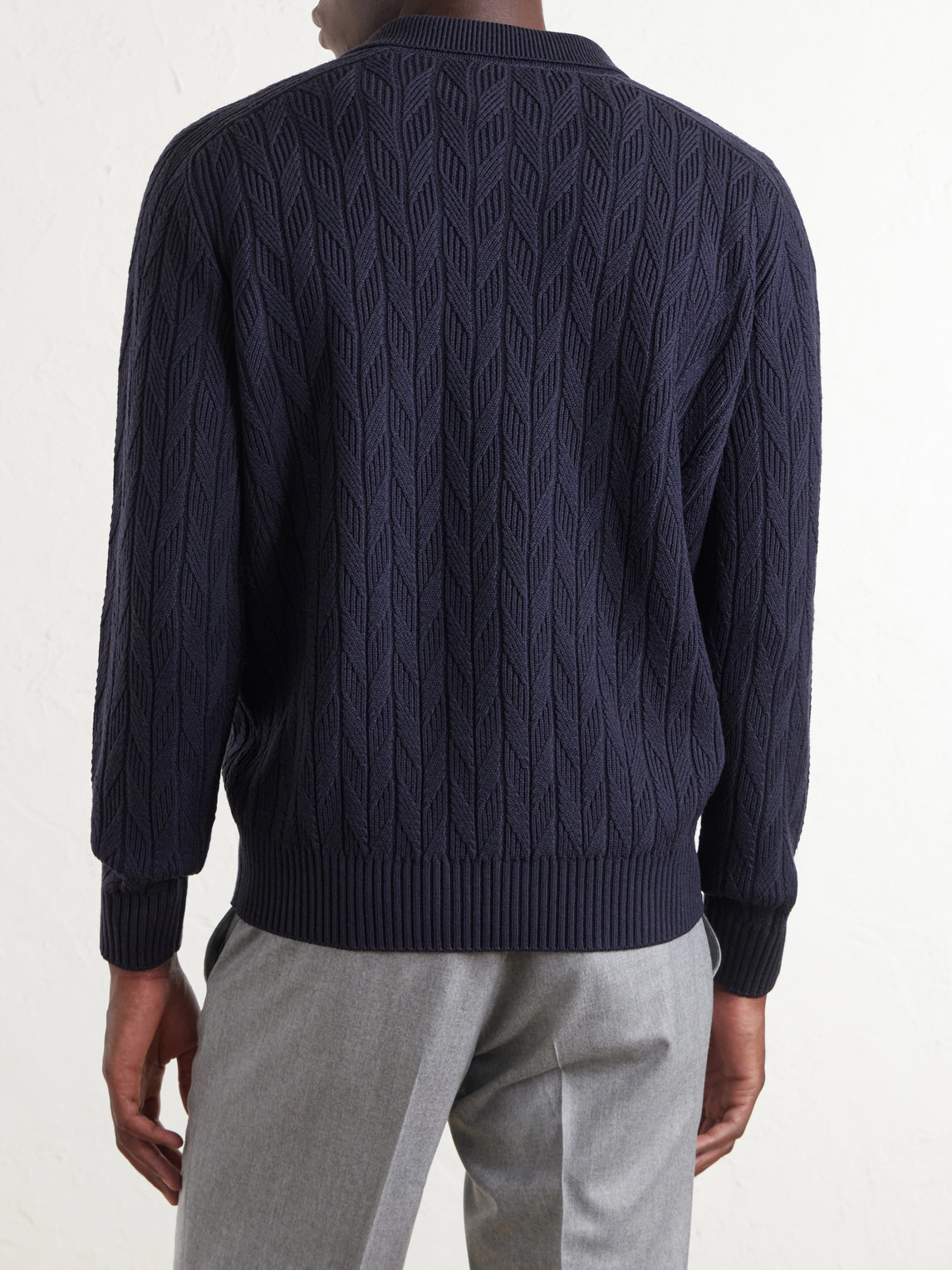 Textured Wool Polo Sweater