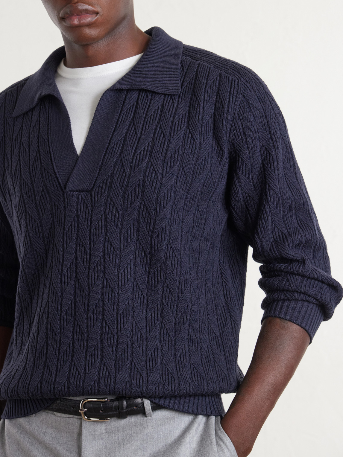 Textured Wool Polo Sweater