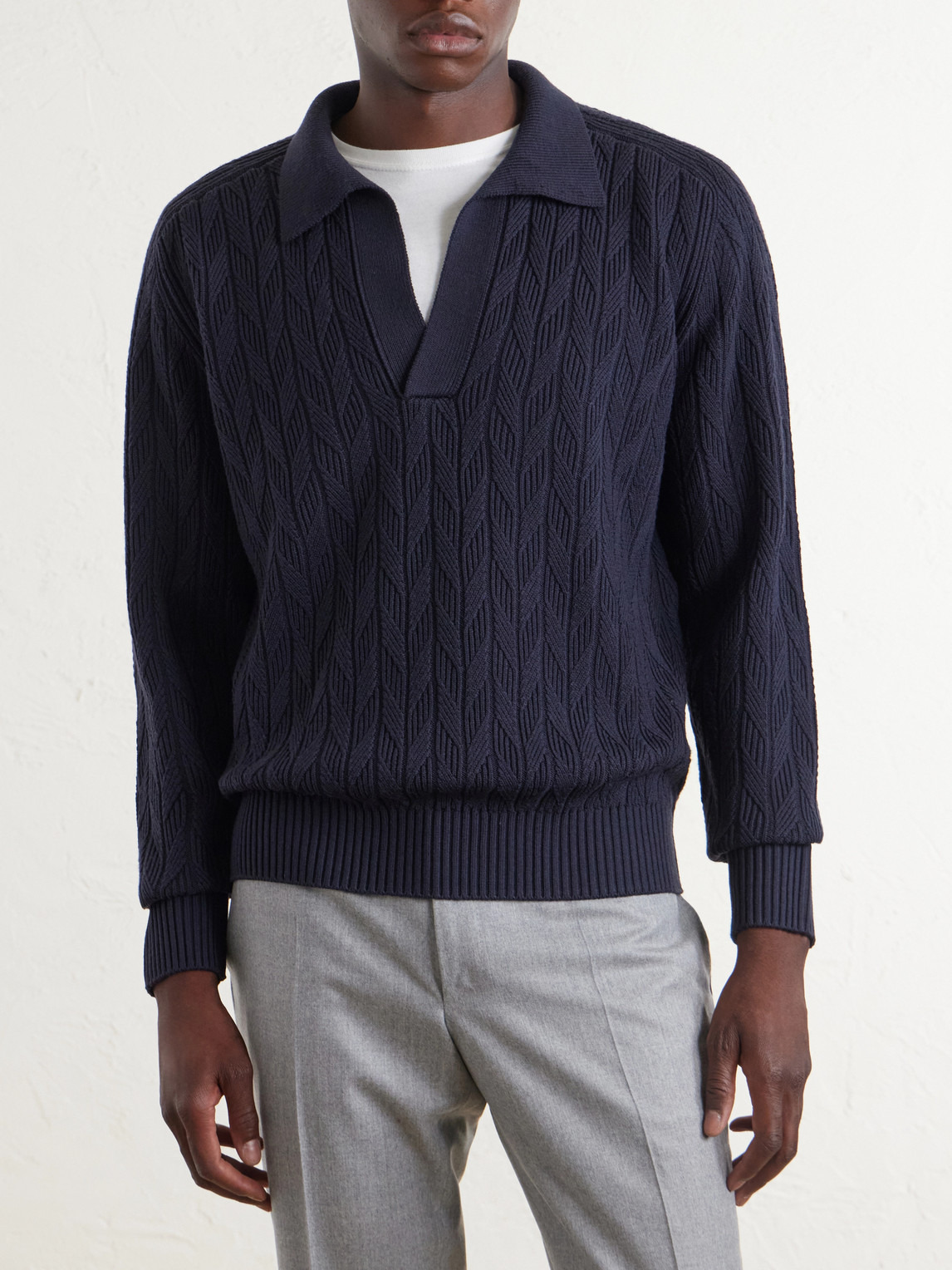Textured Wool Polo Sweater