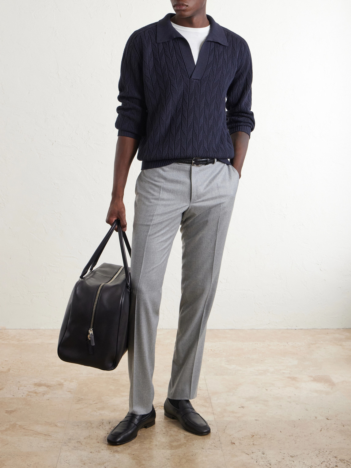 Textured Wool Polo Sweater