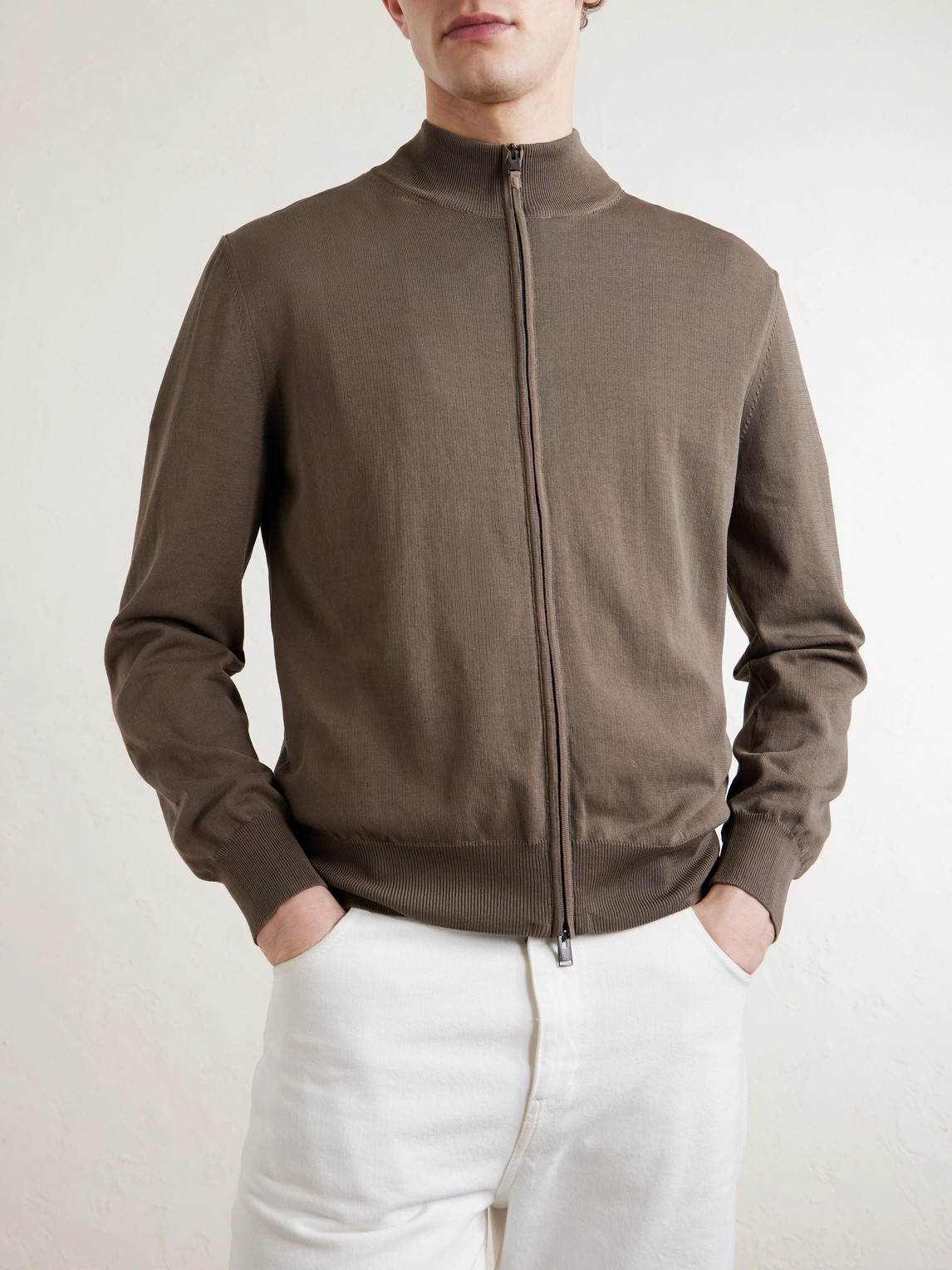 Slim-Fit Cotton Zip-Up Sweater