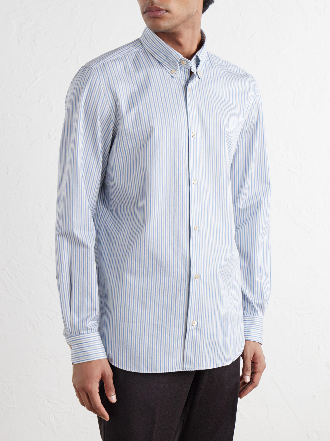 Button-Down Collar Striped Cotton Shirt