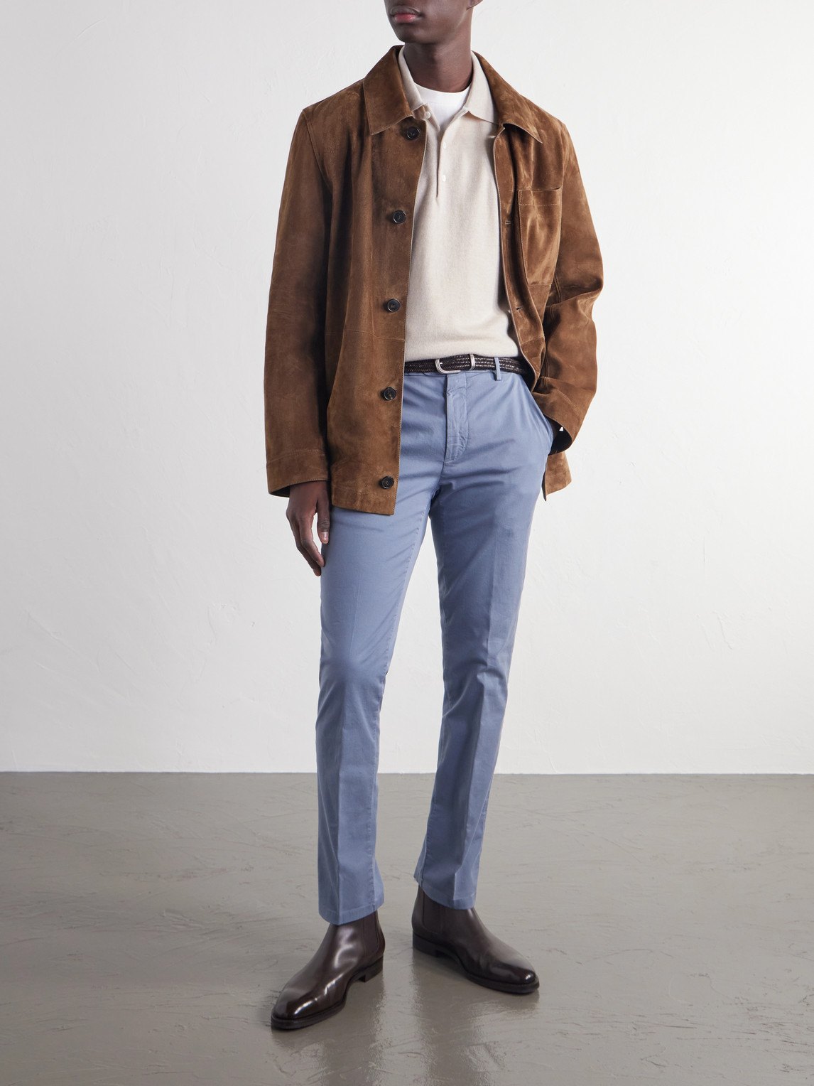 Straight-Leg Stretch-Cotton Twill Trousers