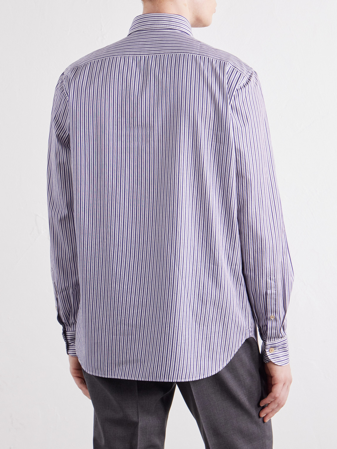 French Collar Striped Cotton Oxford Shirt