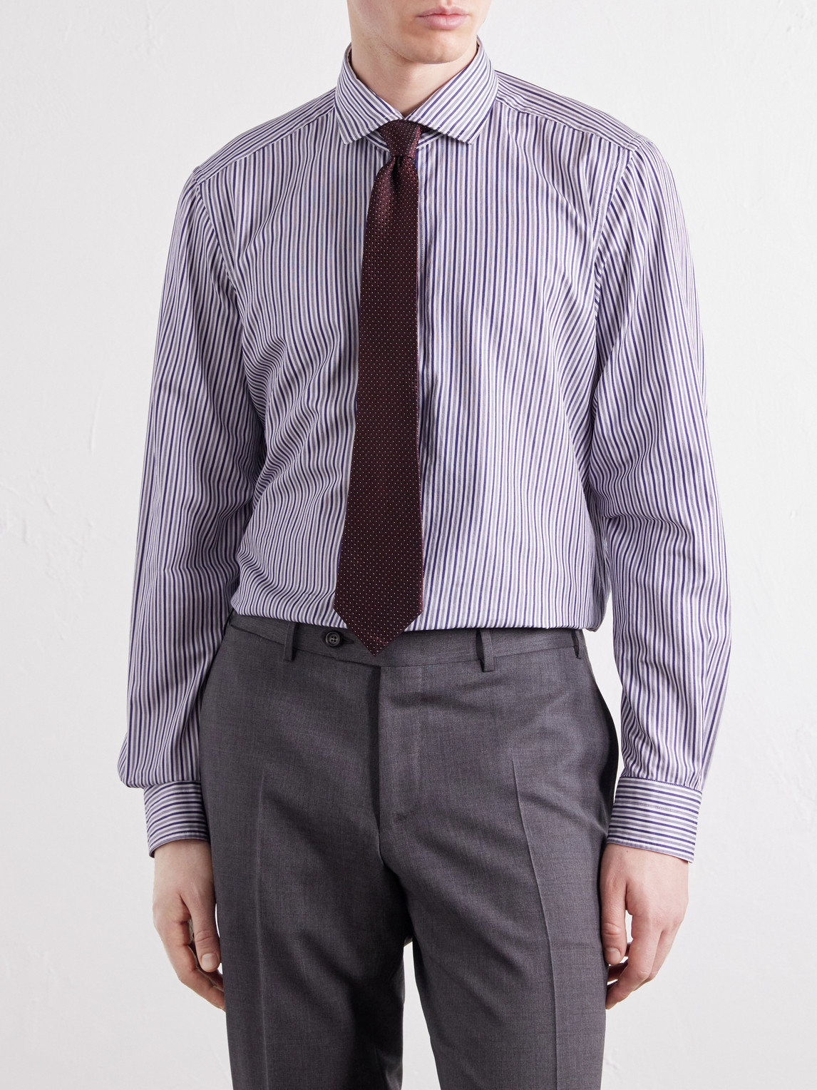 French Collar Striped Cotton Oxford Shirt