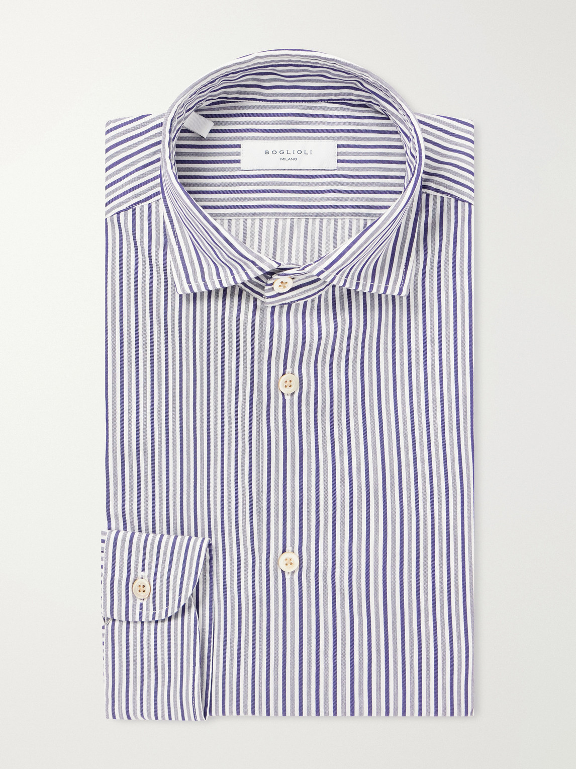 French Collar Striped Cotton Oxford Shirt
