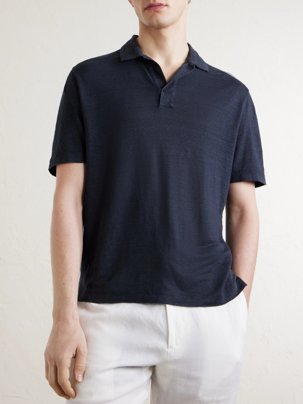  Canali - Linen Polo Shirt - Men - Blue - It 46 