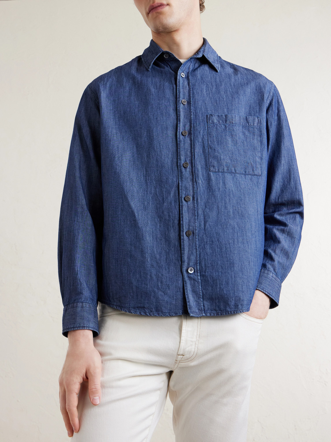 Button-Down Collar Cotton And Linen-Blend Shirt