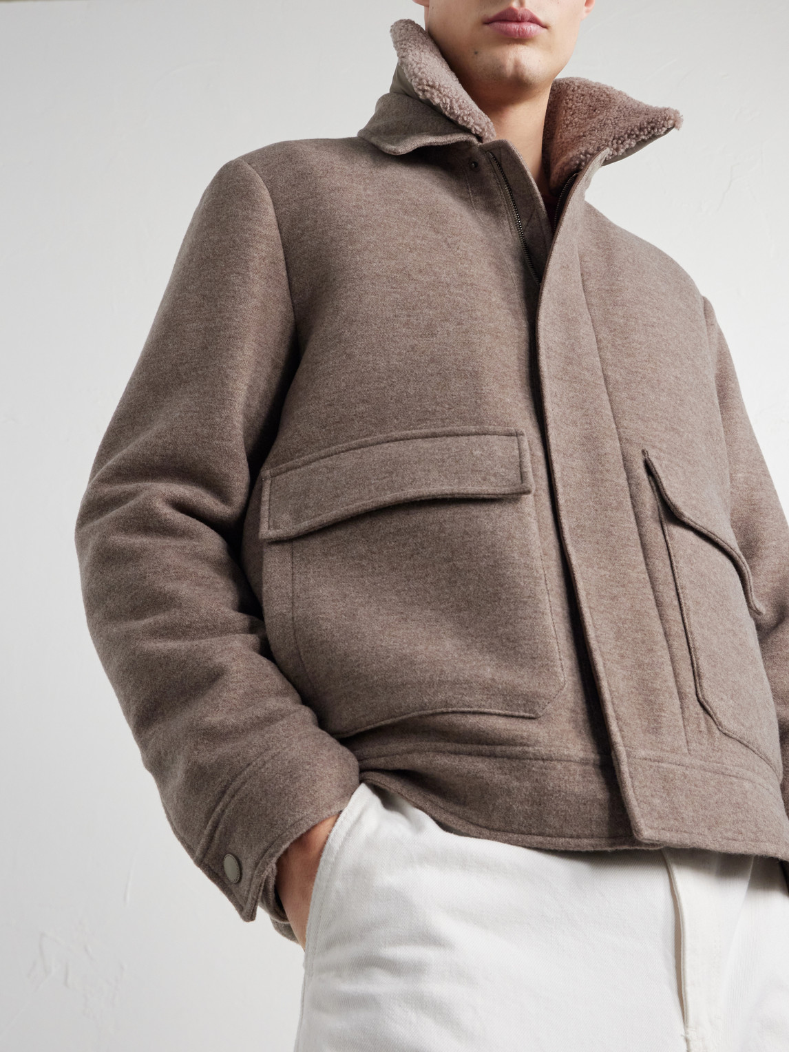 Shearling-Trimmed Wool And Cashmere-Blend Bomber Jacket