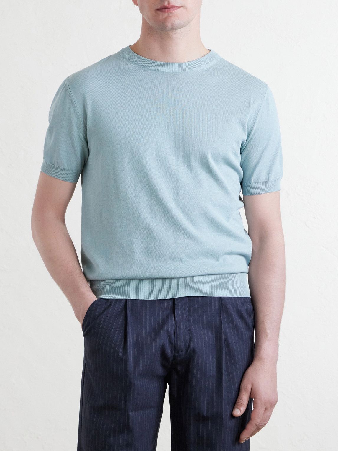  Canali - Knitted Cotton T-shirt - Men - Blue - It 48 