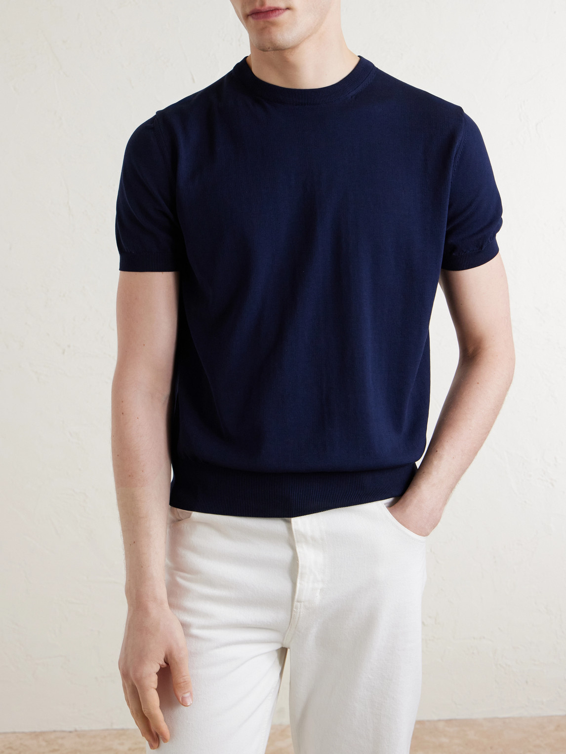  Canali - Knitted Cotton T-shirt - Men - Blue - It 46 