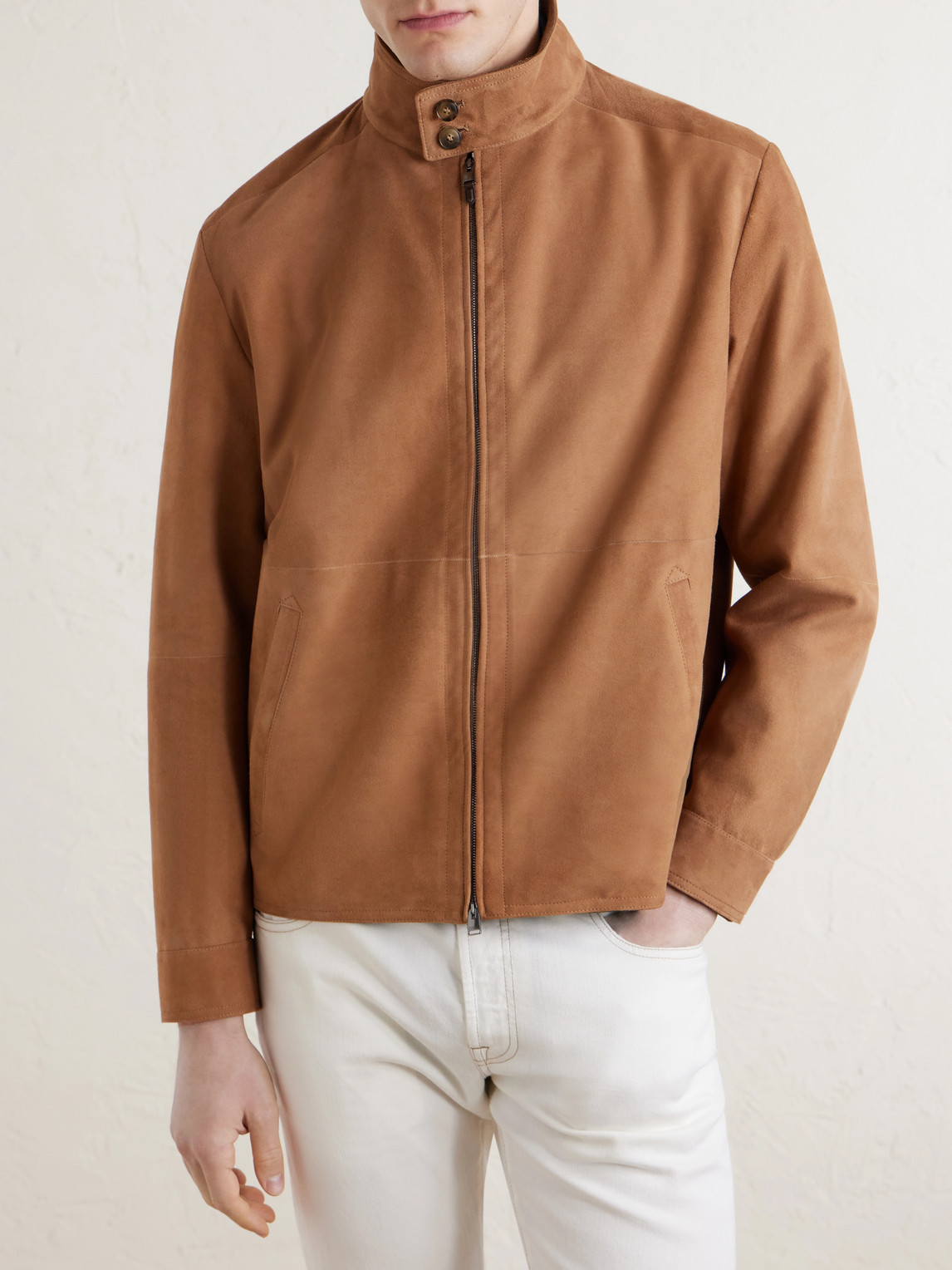  Canali - Suede Harrington Jacket - Men - Brown - It 46 