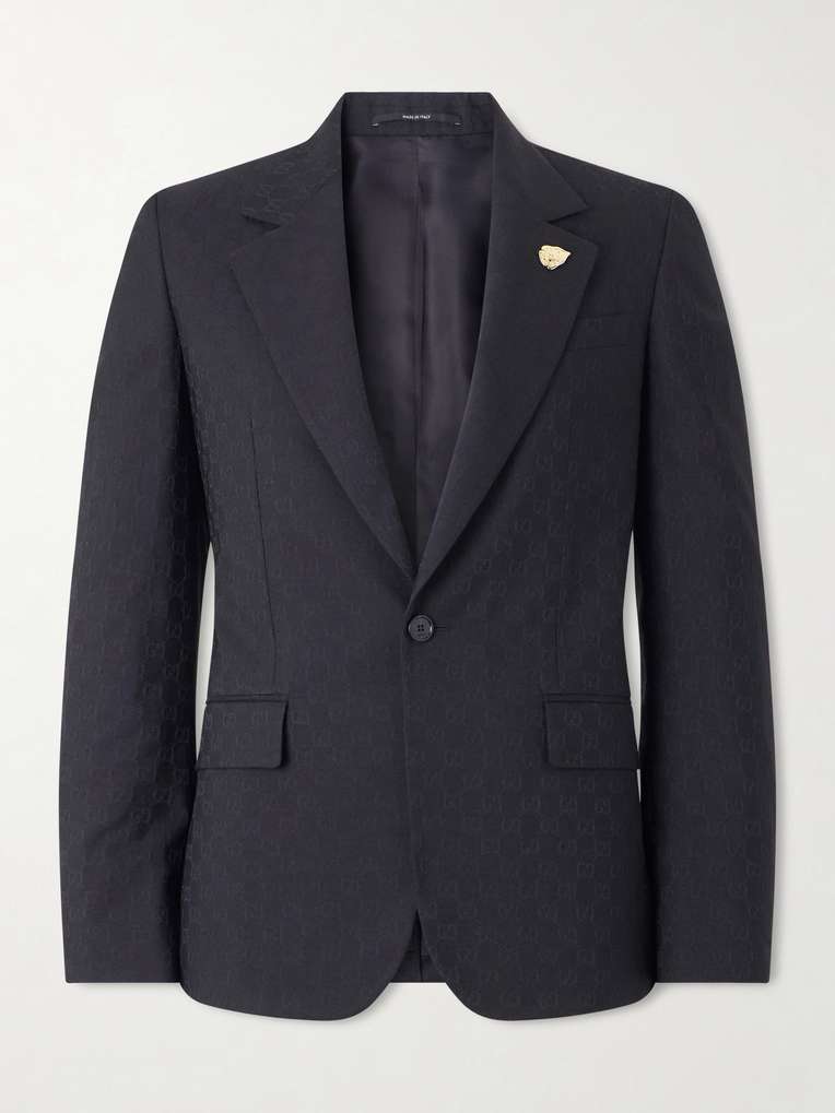 GUCCI Slim-Fit Logo-Jacquard Woven Blazer