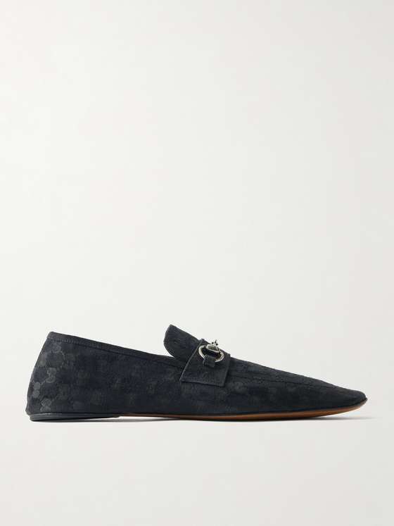 Gucci Horsebit-Embellished Distressed Monogrammed Canvas Loafers