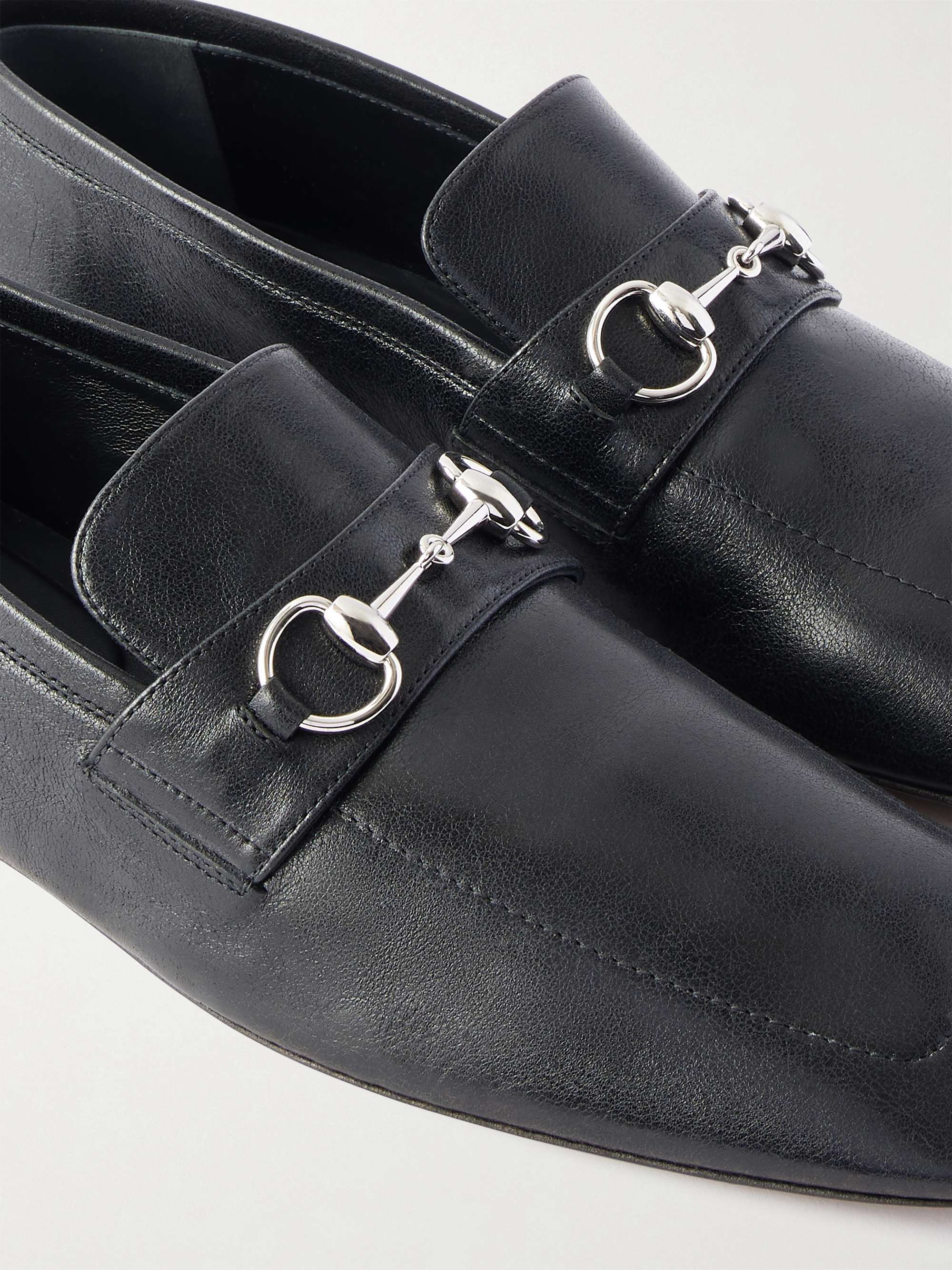 GUCCI Collapsible-Heel Horsebit-Embellished Leather Loafers for