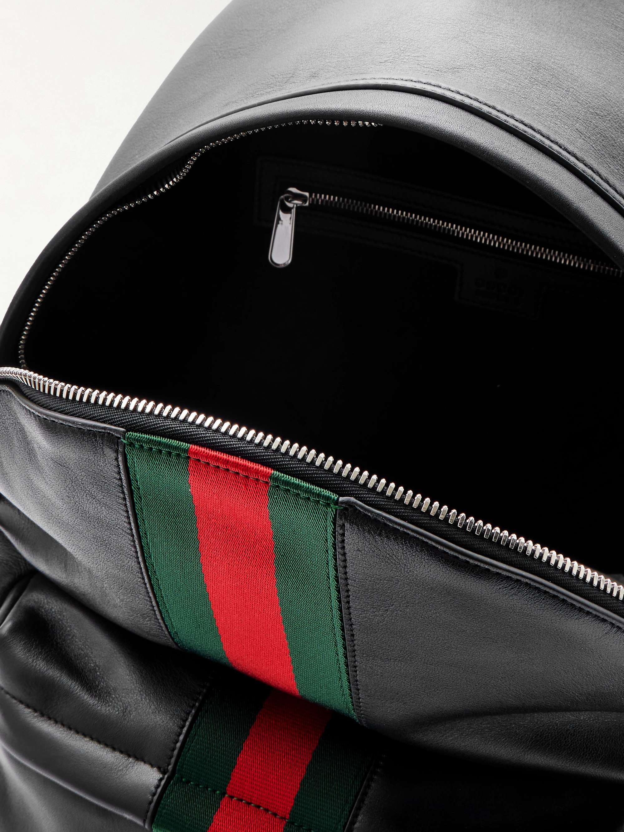 GUCCI Large Striped Webbing-Trimmed Leather Backpack for Men | MR