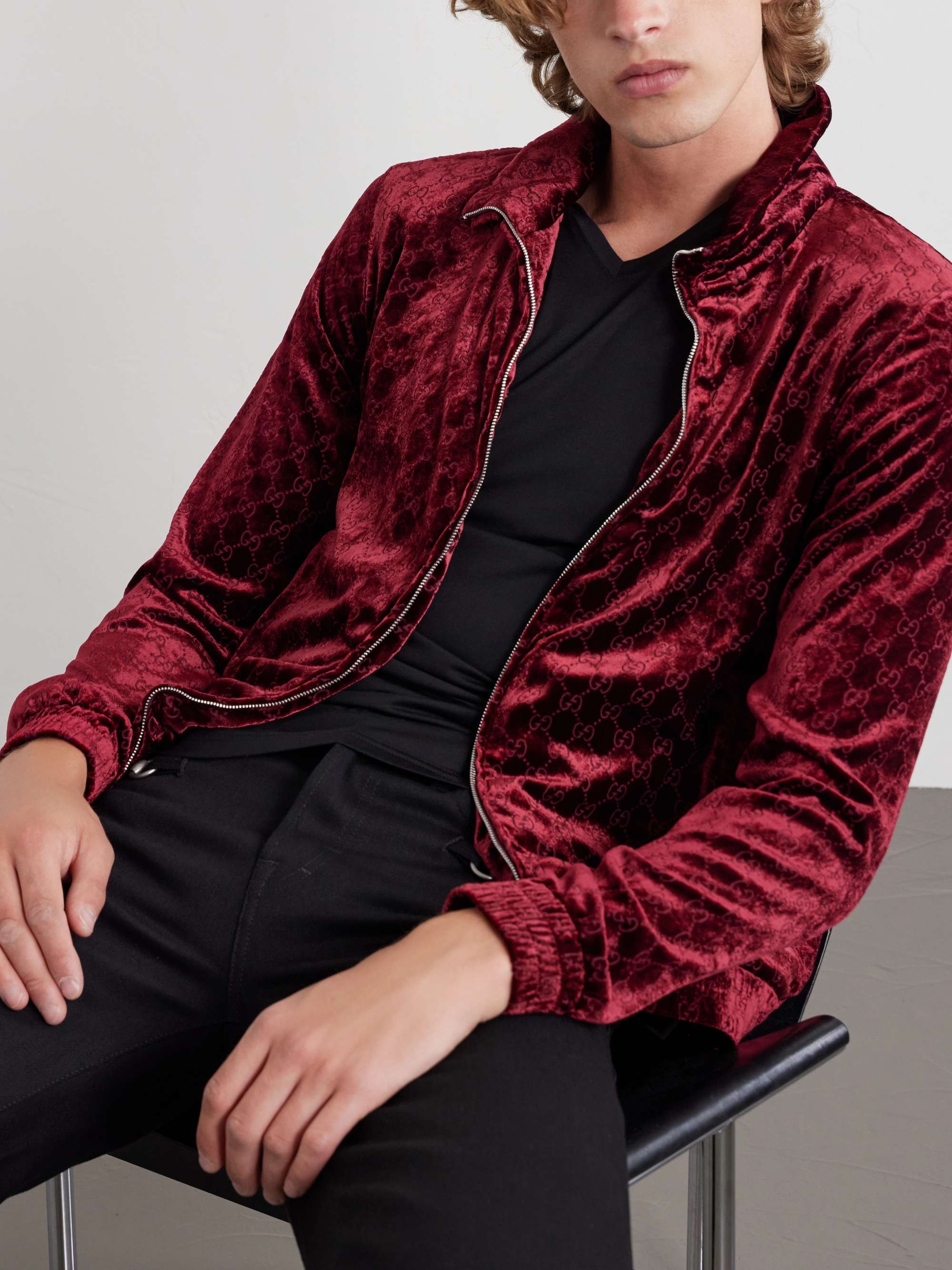 GUCCI Logo-Jacquard Velvet Jacket for Men | MR PORTER