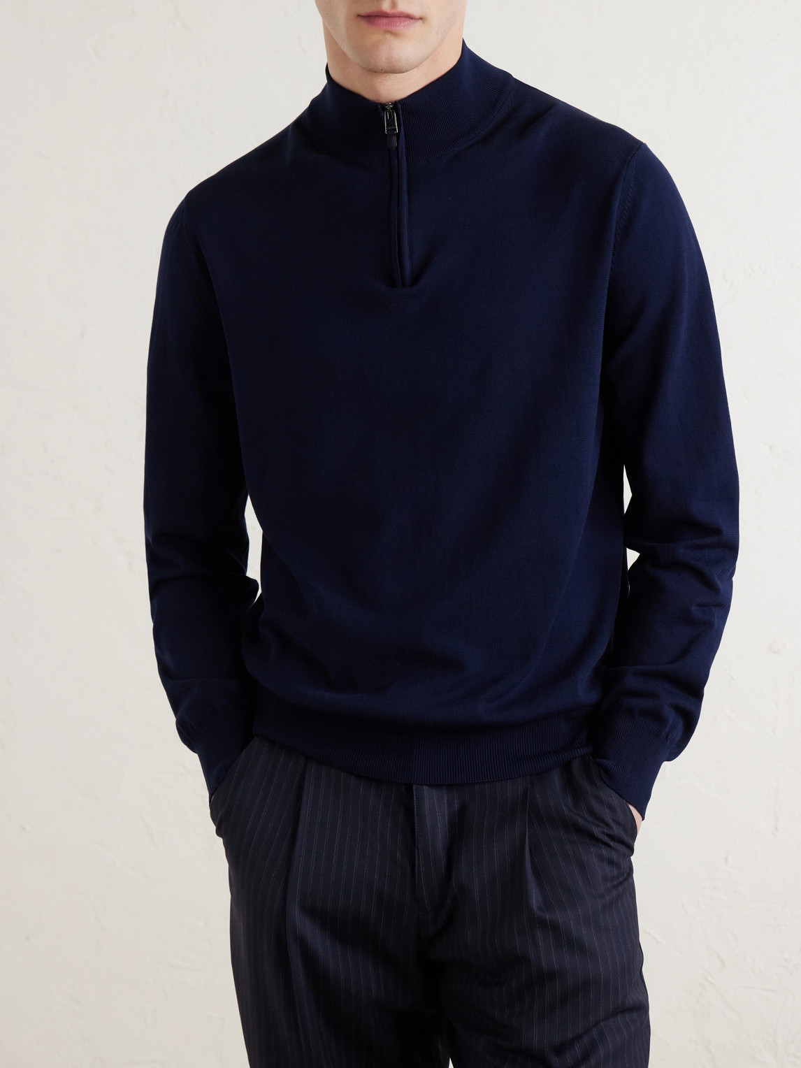  Canali - Cotton Half-zip Sweater - Men - Blue - It 46 