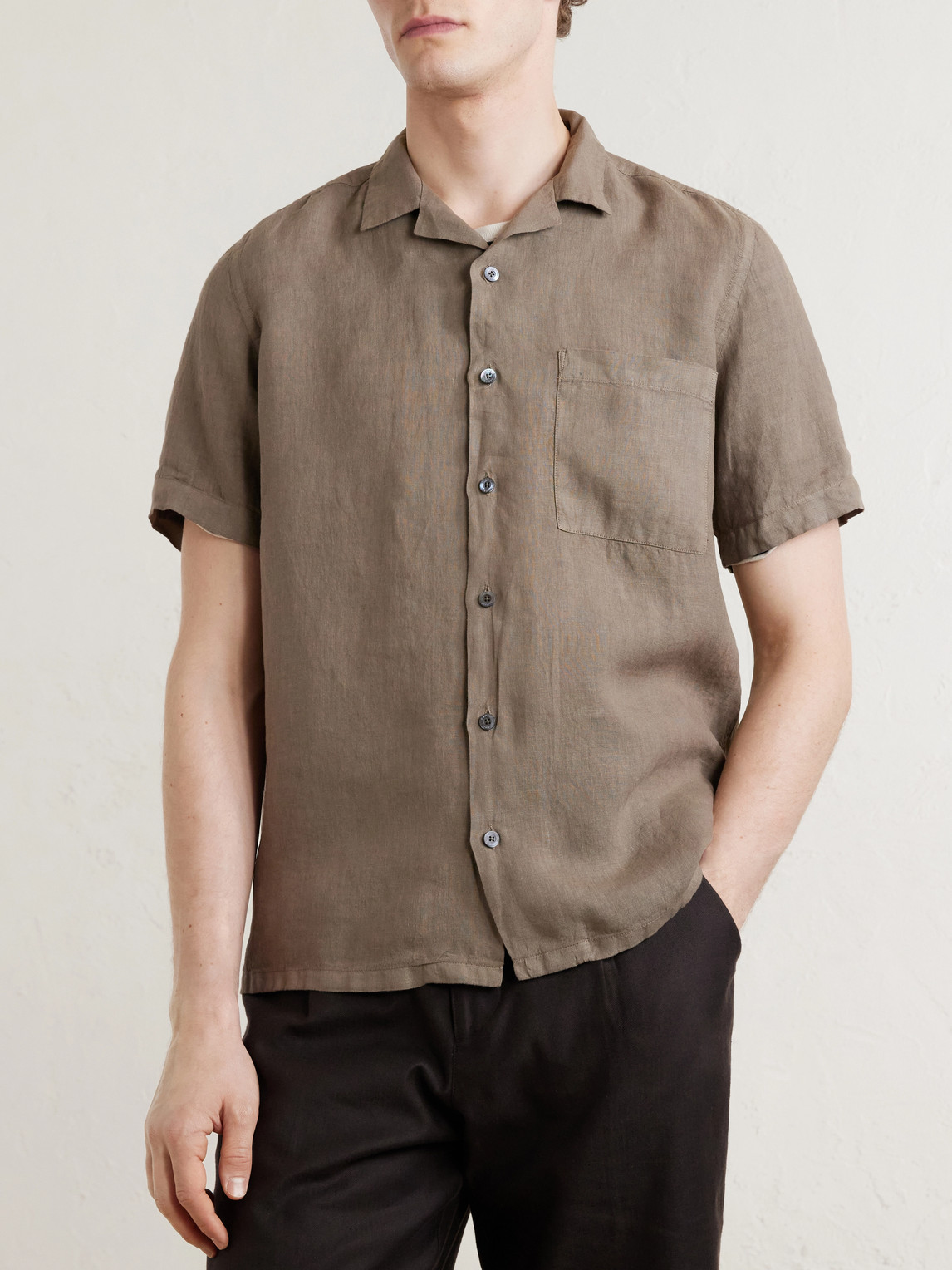  Canali - Camp-collar Linen Shirt - Men - Brown - M 