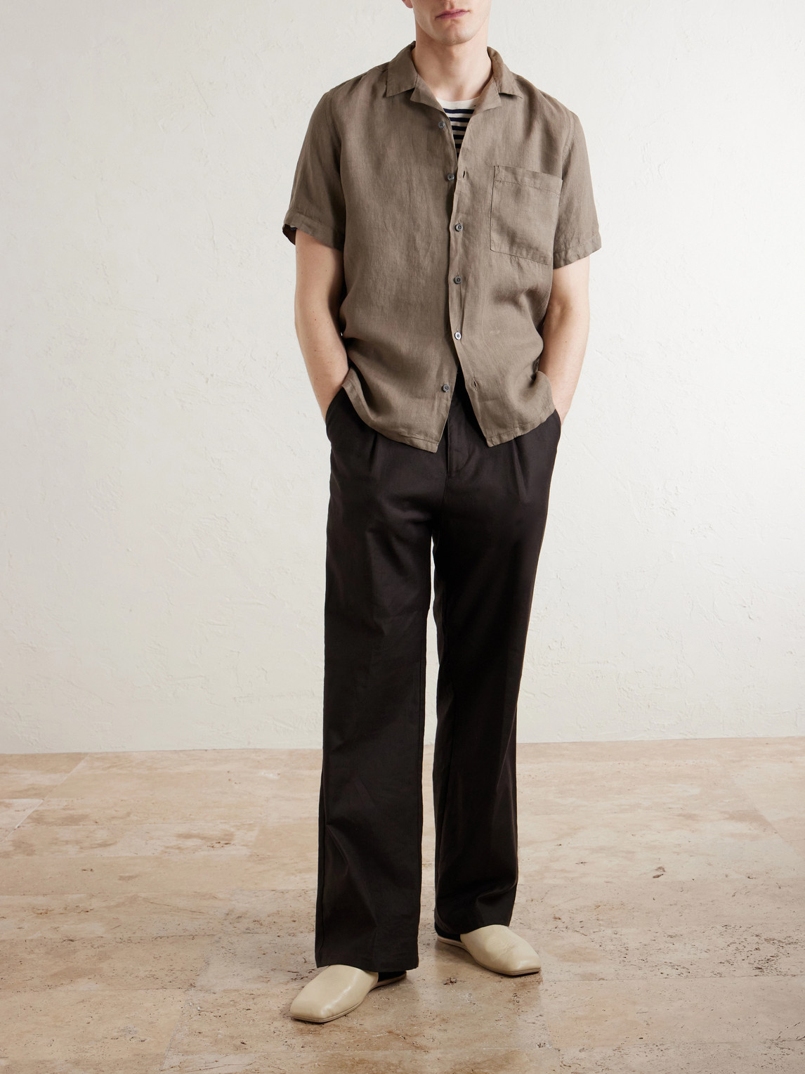 Camp-Collar Linen Shirt