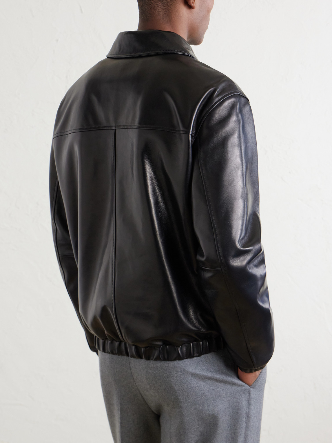 Canali Leather Jacket In Black