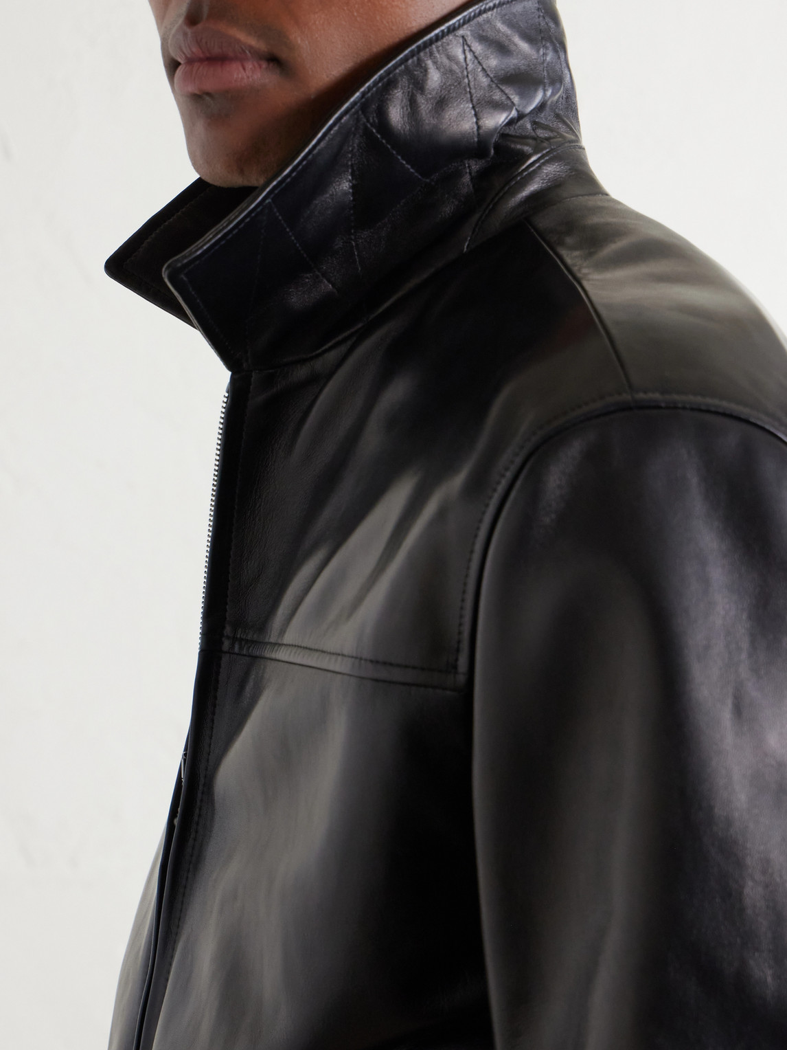 Canali Leather Jacket In Black