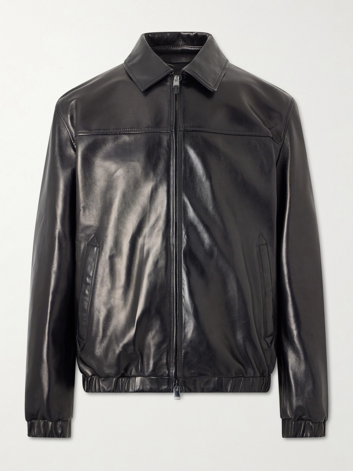 Canali Leather Jacket In Black