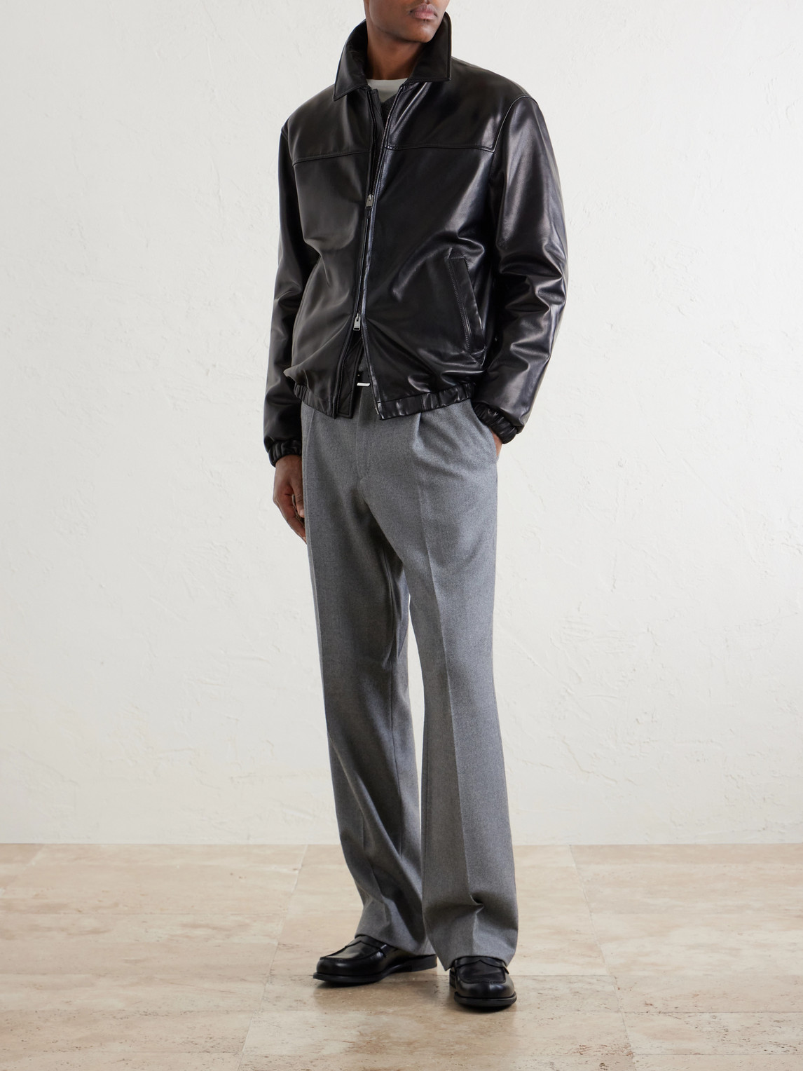 Canali Leather Jacket In Black