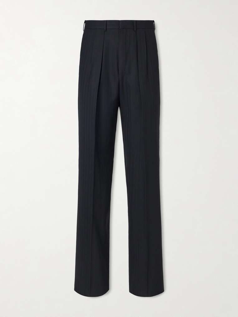 Tom Ford — Straight-Leg Pleated Striped Grain de Poudre Wool Trousers