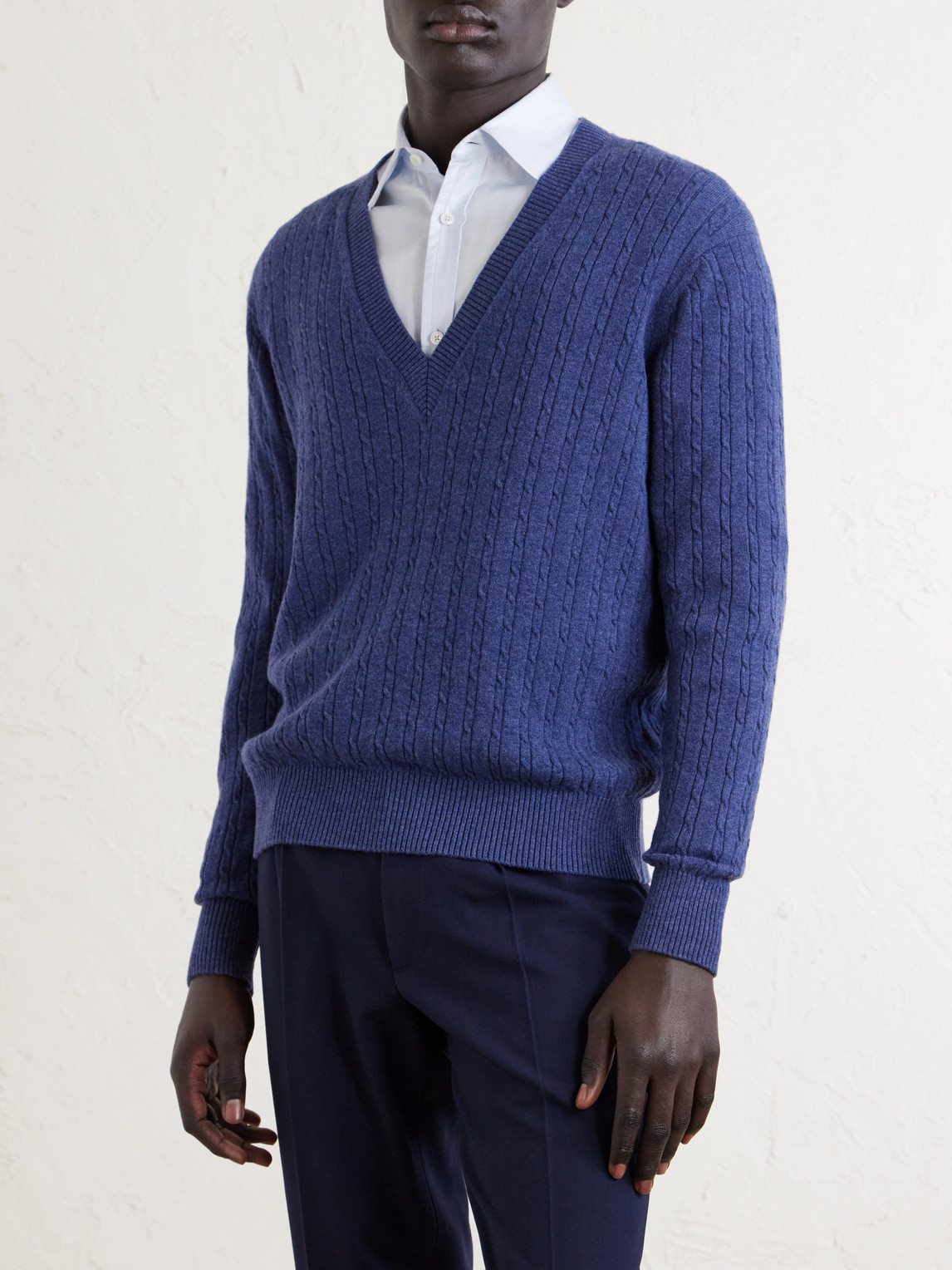  Dunhill - Ribbed Cashmere Sweater - Men - Blue - S 