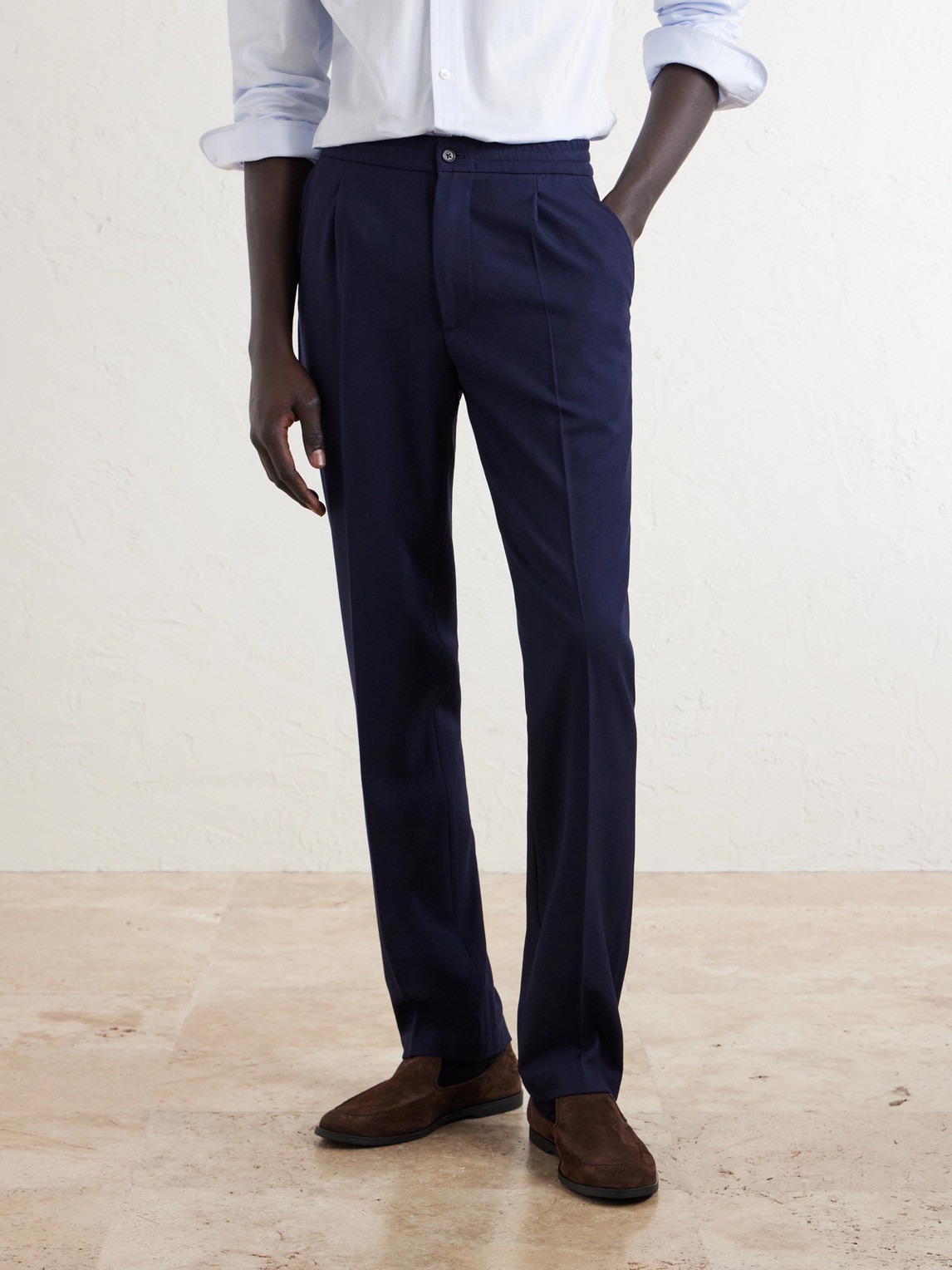 Straight-Leg Pleated Virgin Wool-Twill Trousers