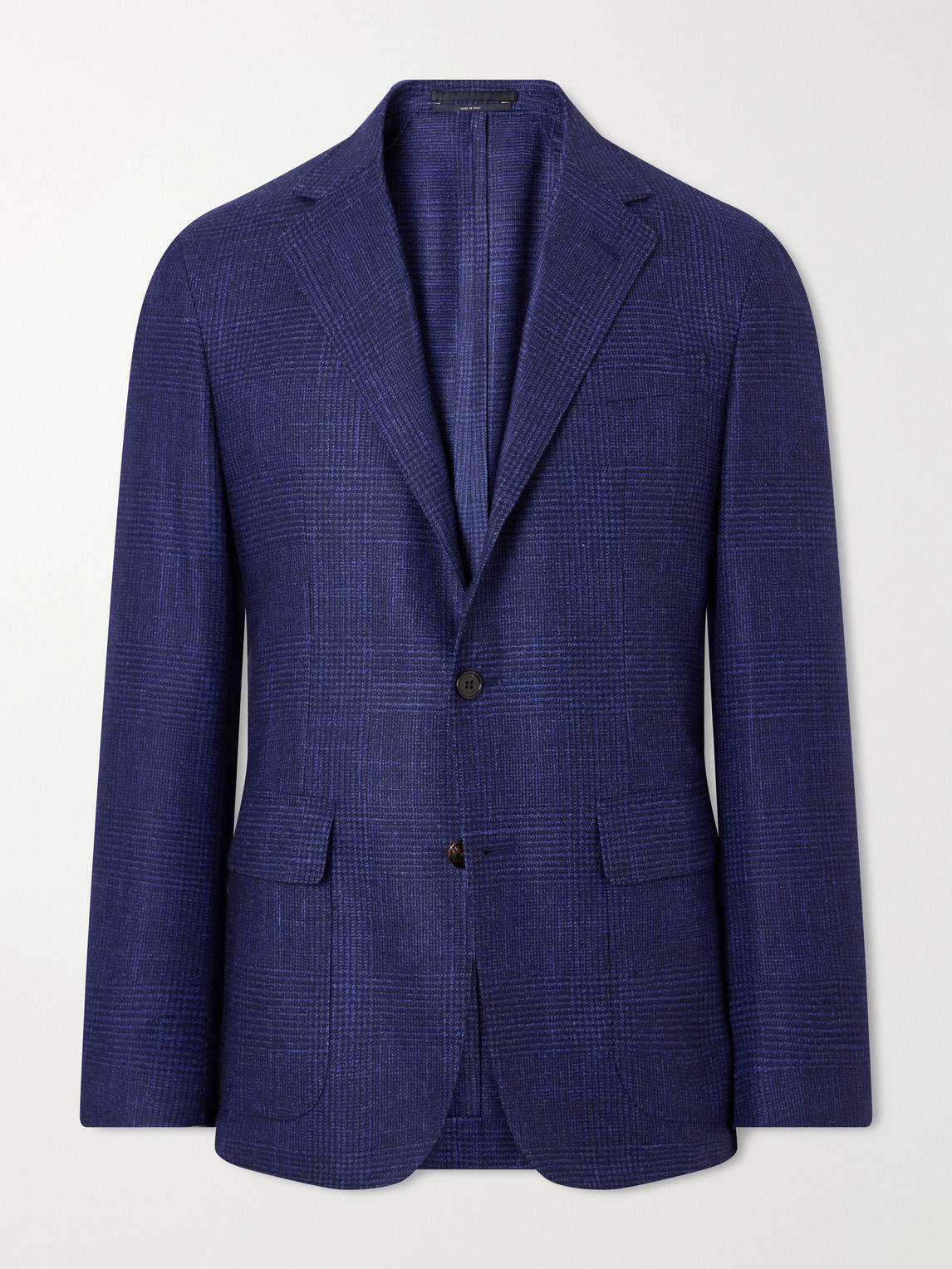 Dunhill Checked Wool, Silk And Cashmere-blend Blazer In Blue
