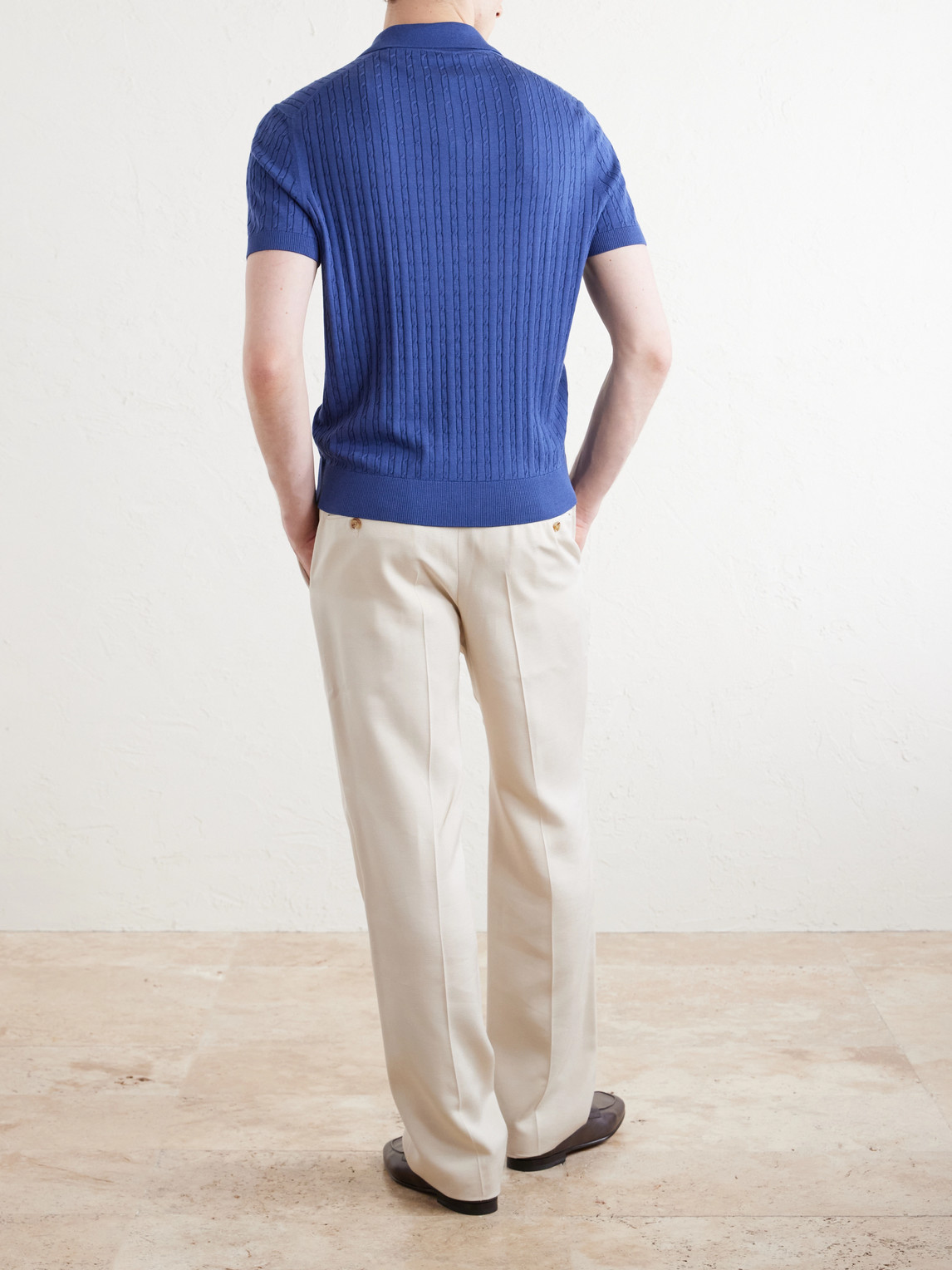 Cable-Knit Cotton And Mulberry Silk-Blend Polo Shirt