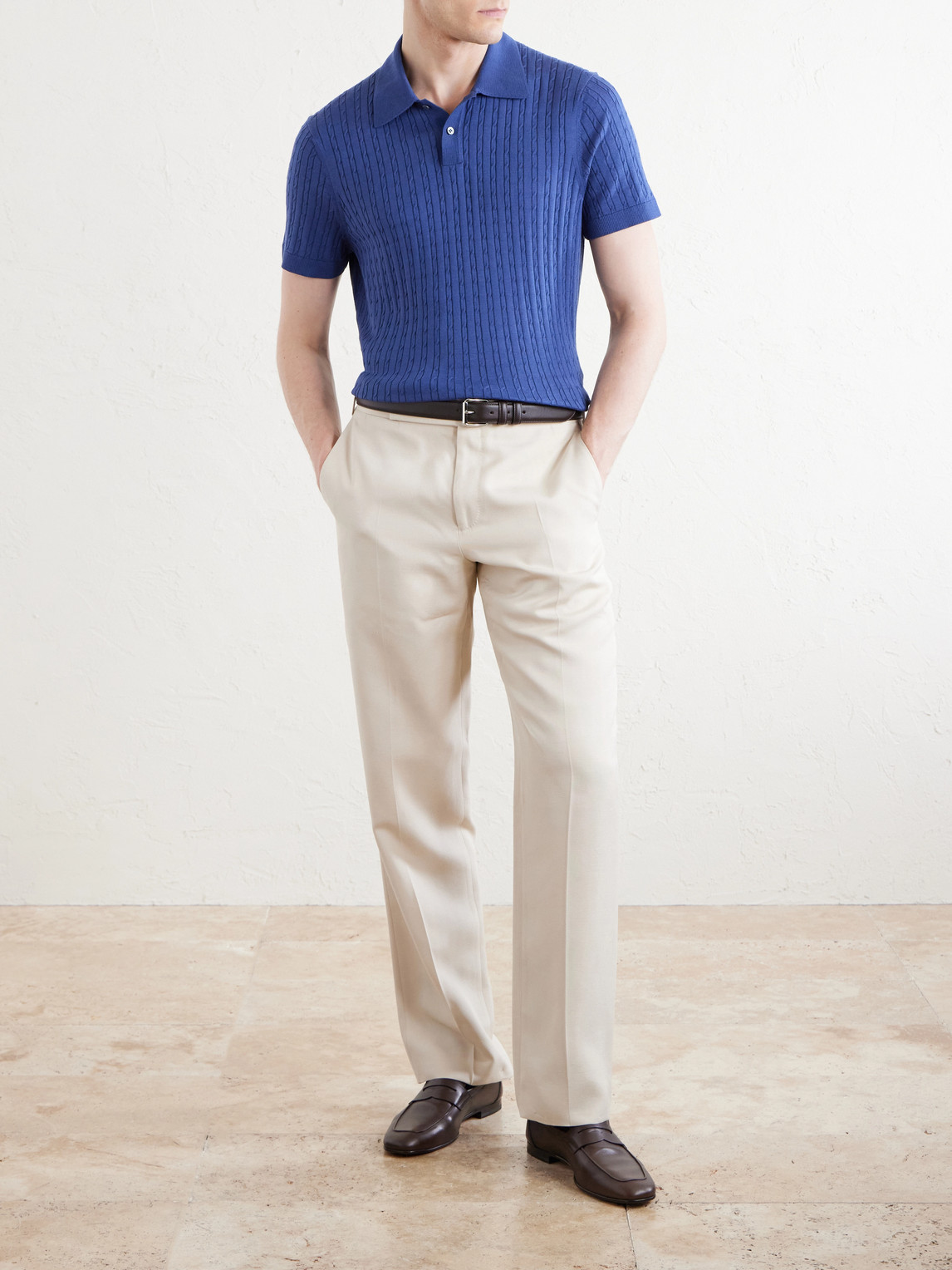 Cable-Knit Cotton And Mulberry Silk-Blend Polo Shirt