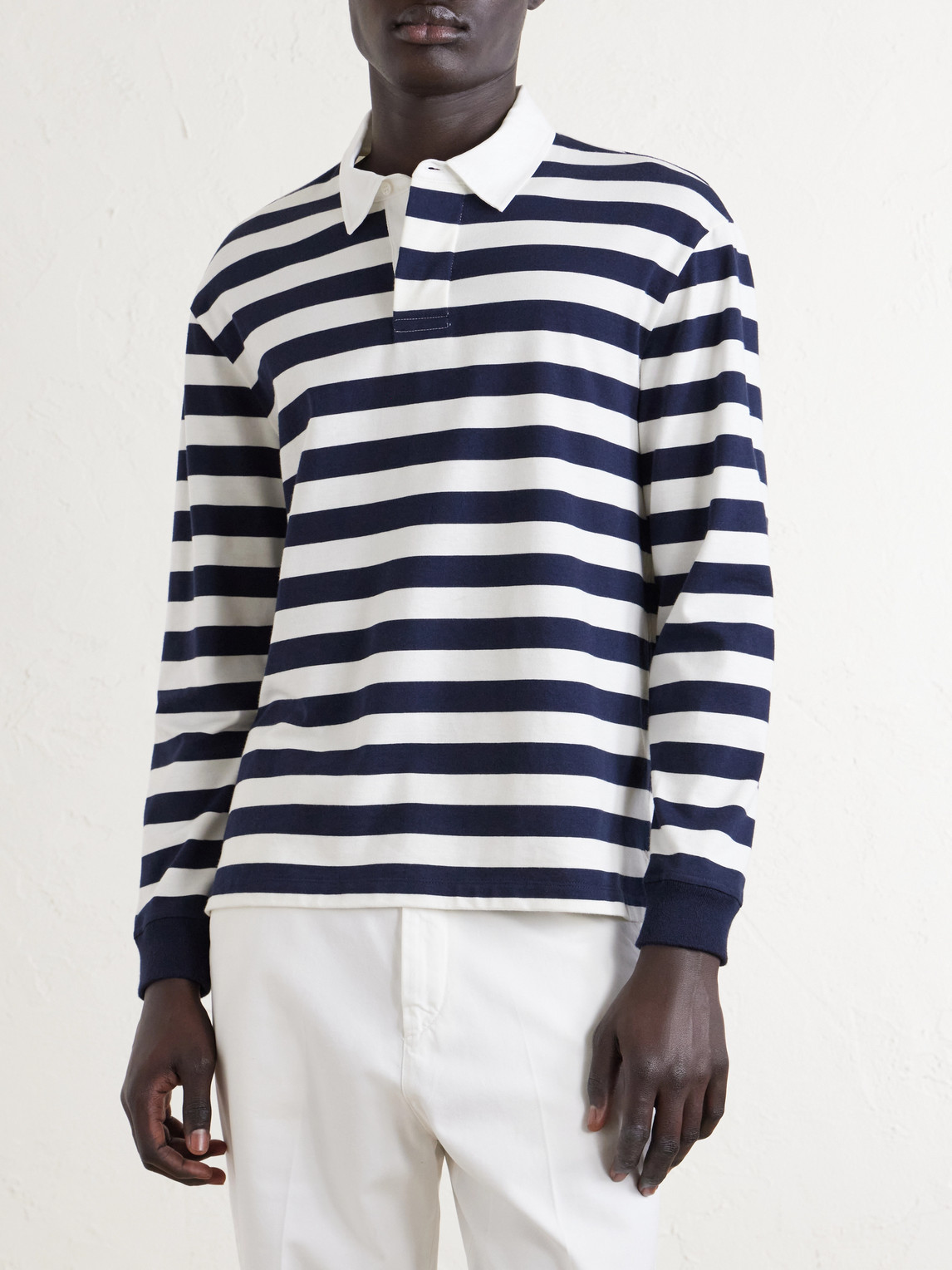 Striped Cotton And Cashmere Polo Shirt
