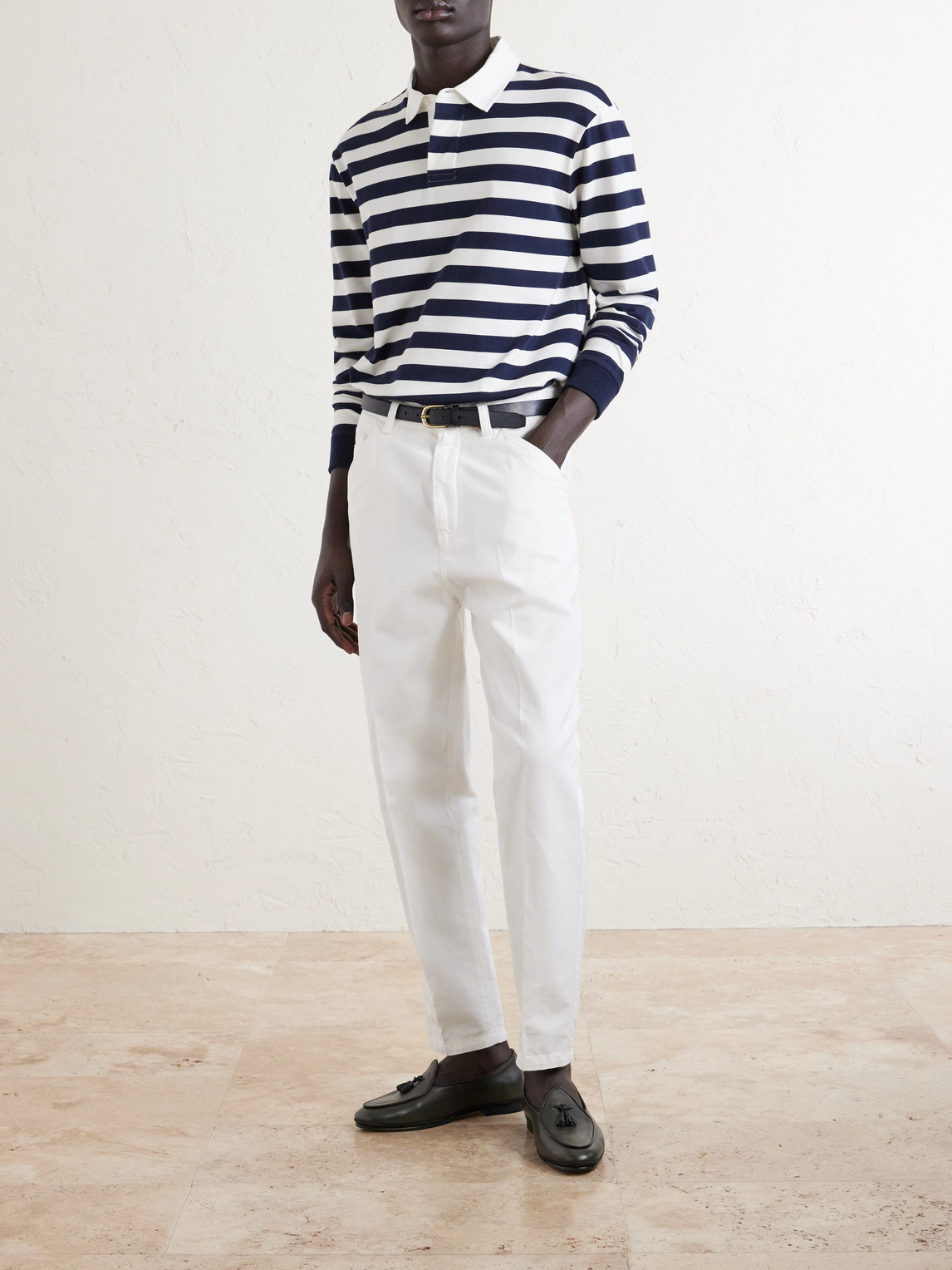 Striped Cotton And Cashmere Polo Shirt