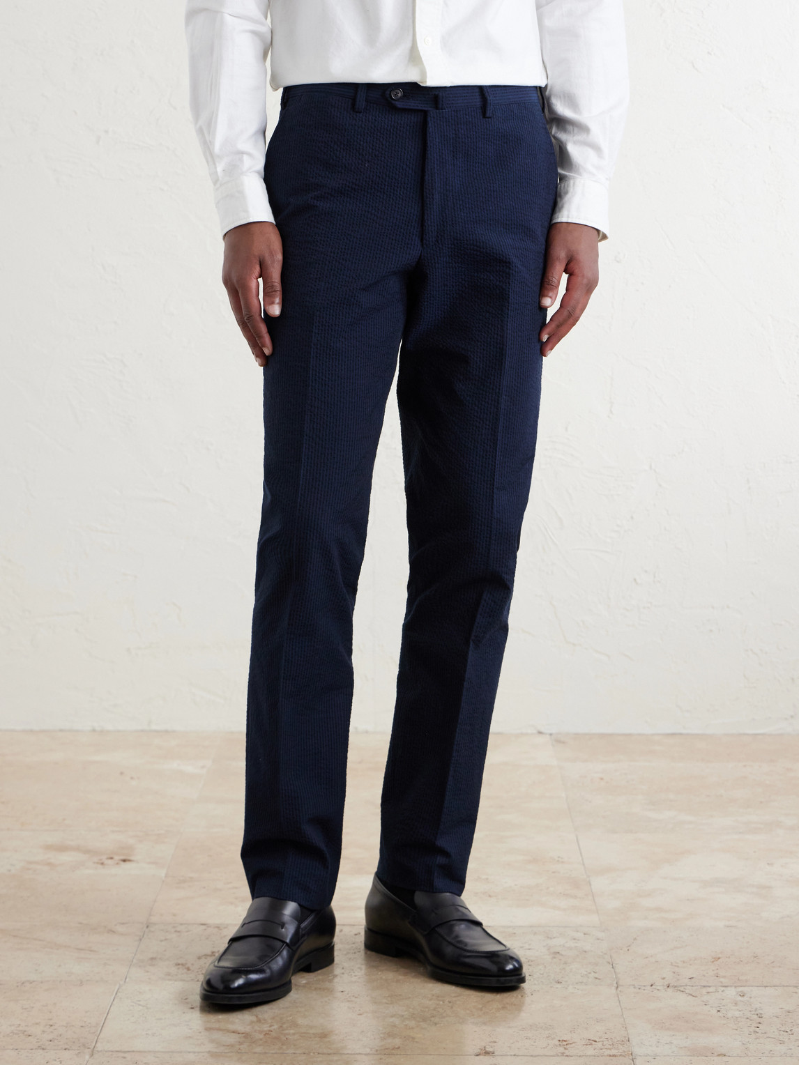 Straight-Leg Cotton-Seersucker Suit Trousers
