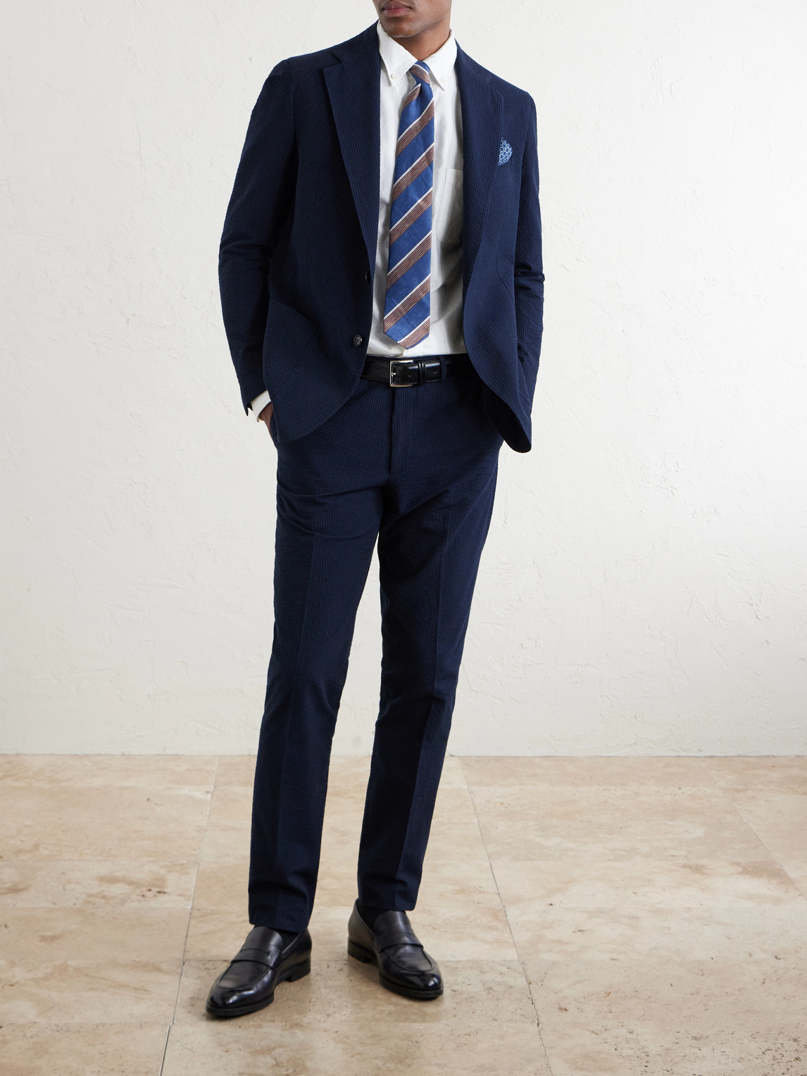 Straight-Leg Cotton-Seersucker Suit Trousers